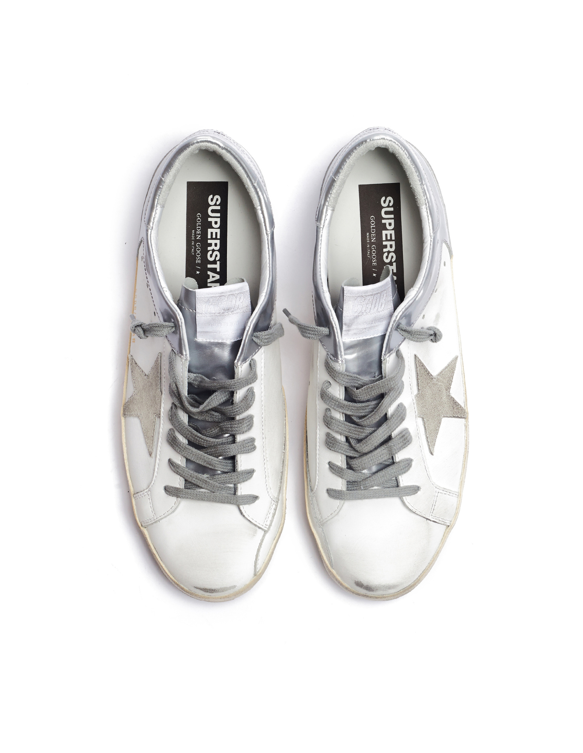 Golden Goose White & Silver Superstar Sneakers