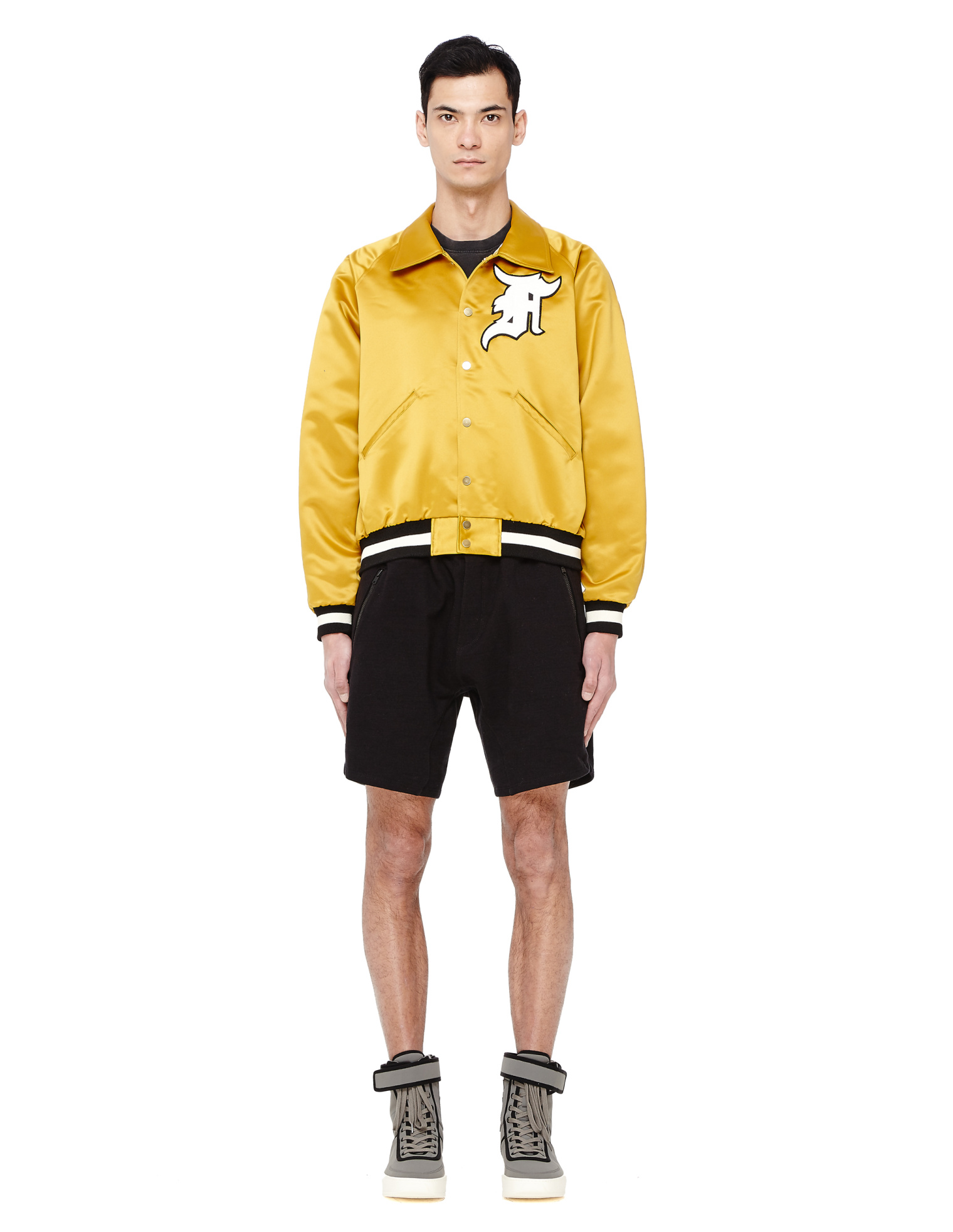 Fear of God Золотой атласный бомбер с нашивками
