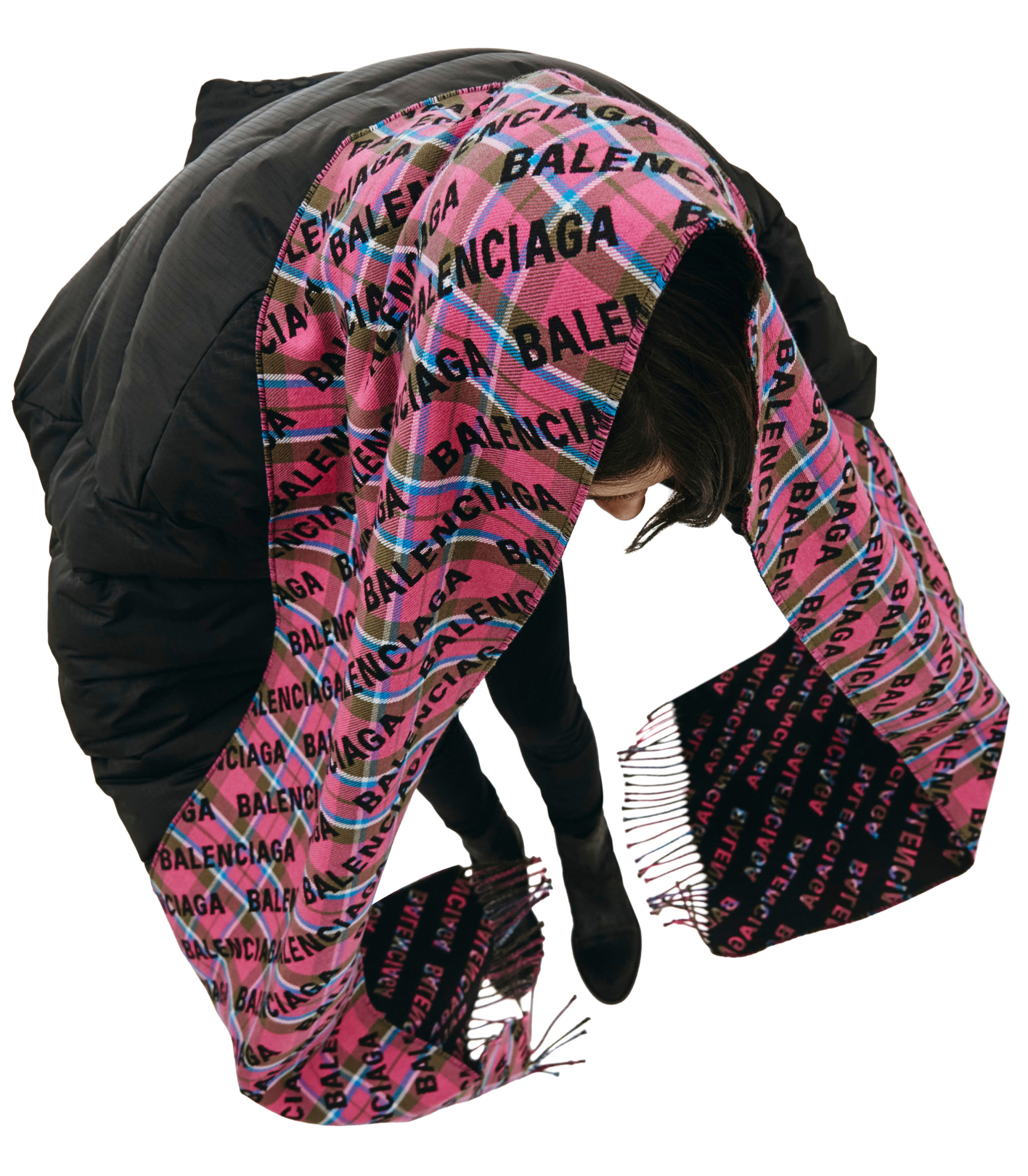 Balenciaga Pink Checked Scarf