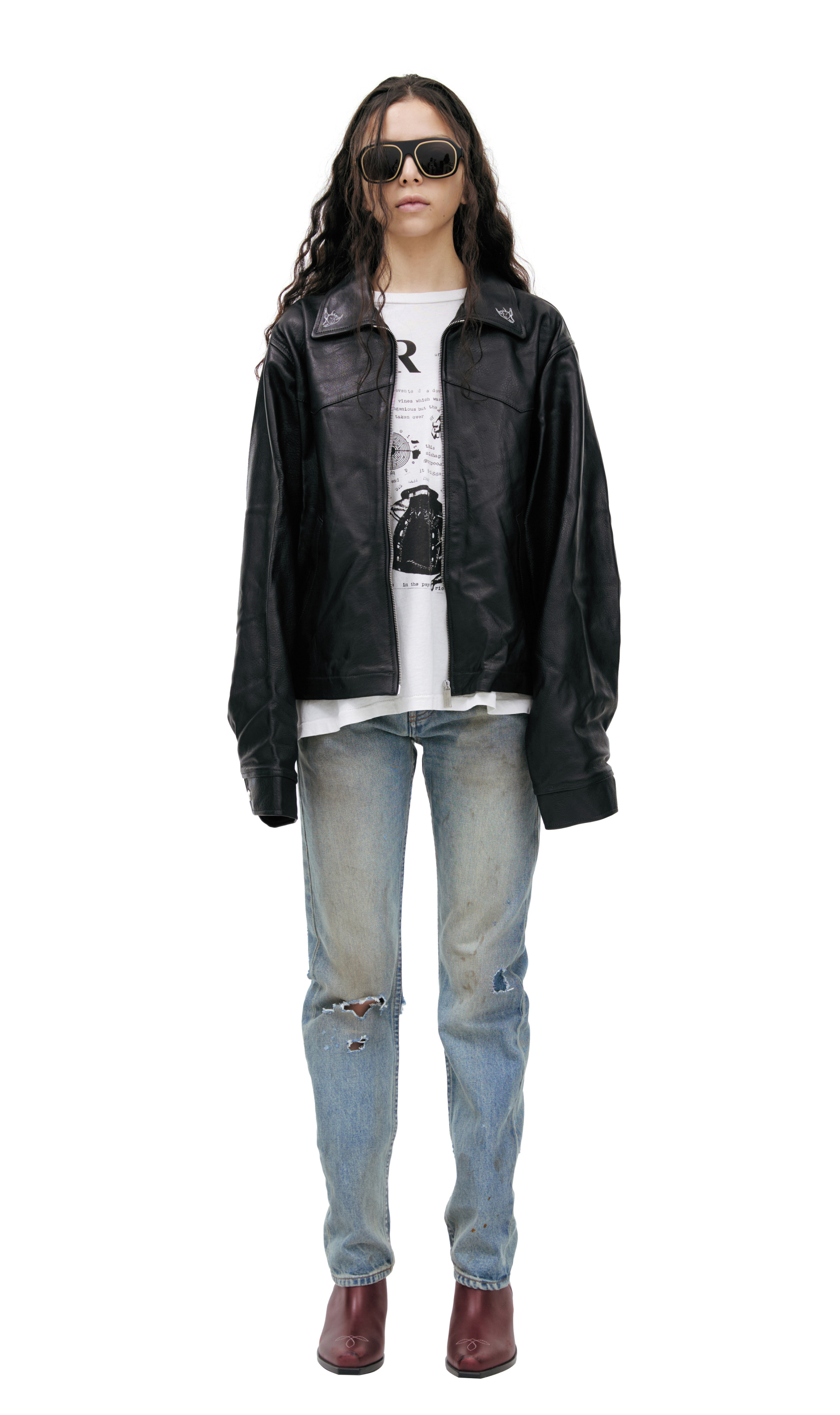 Enfants Riches Déprimés Leather Embroidered Jacket