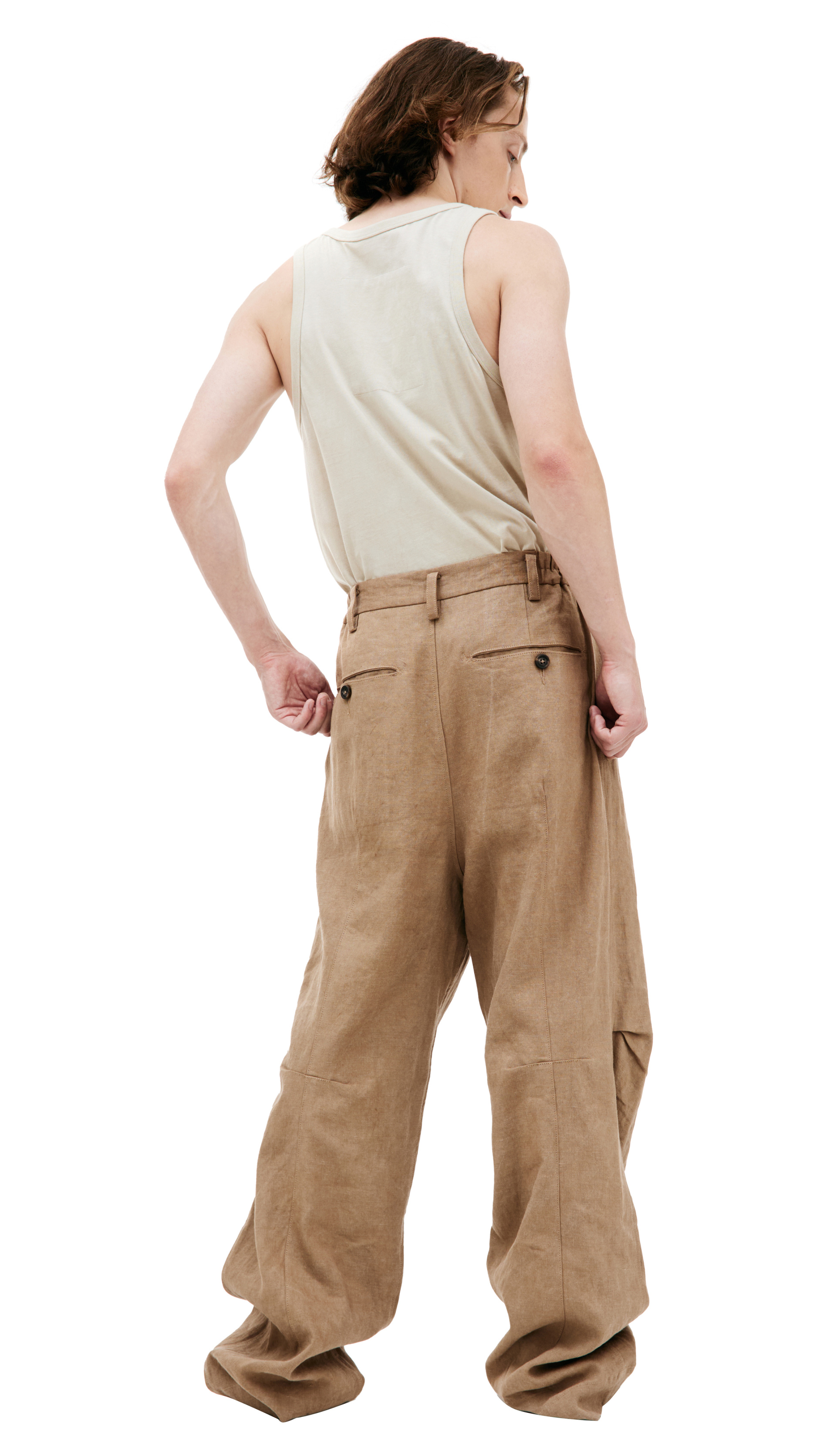 Ziggy Chen Брюки-0M2420505 с защипами над карманами, прямые, лен, корич