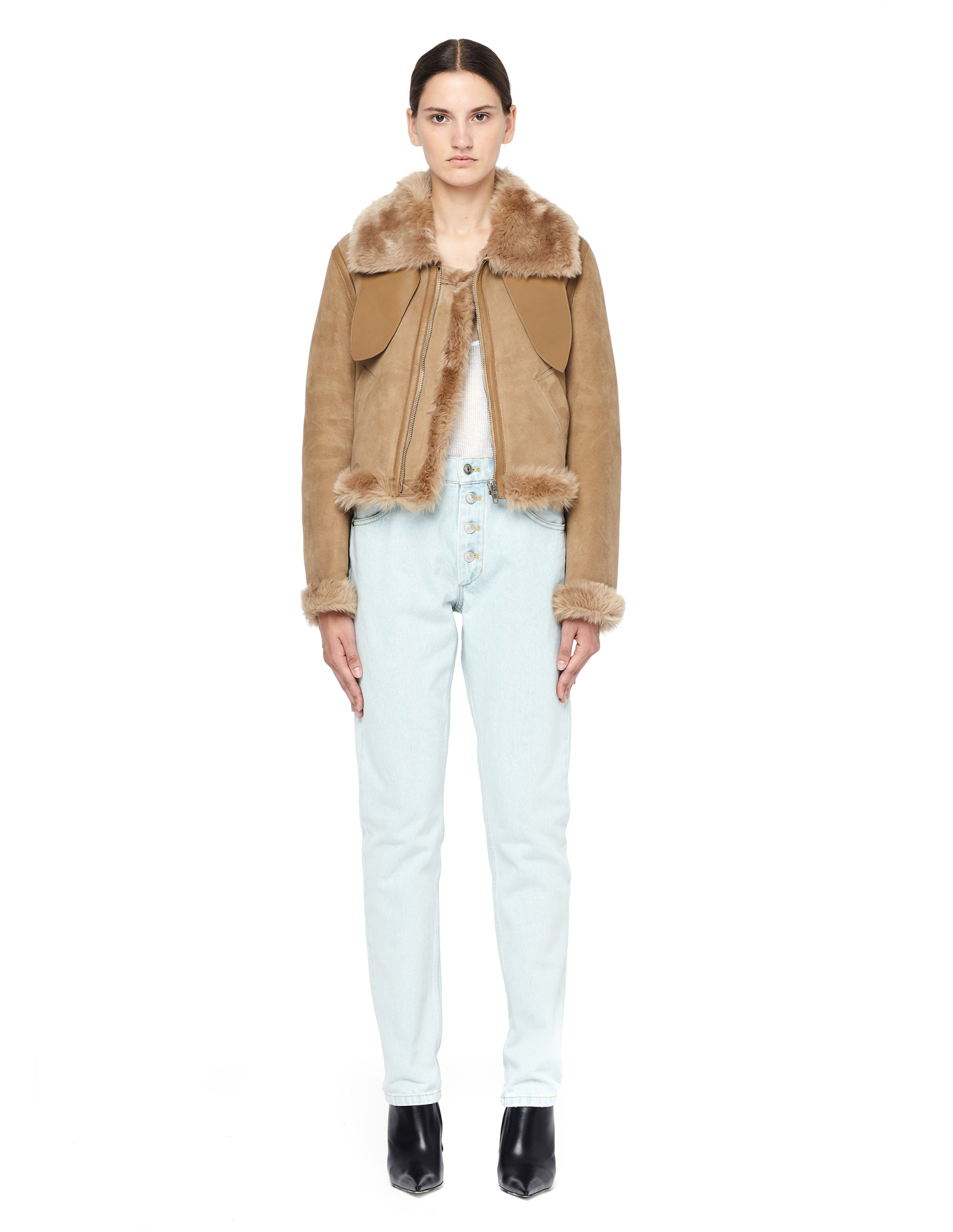Balenciaga Shearling Beige Jacket with Scarf