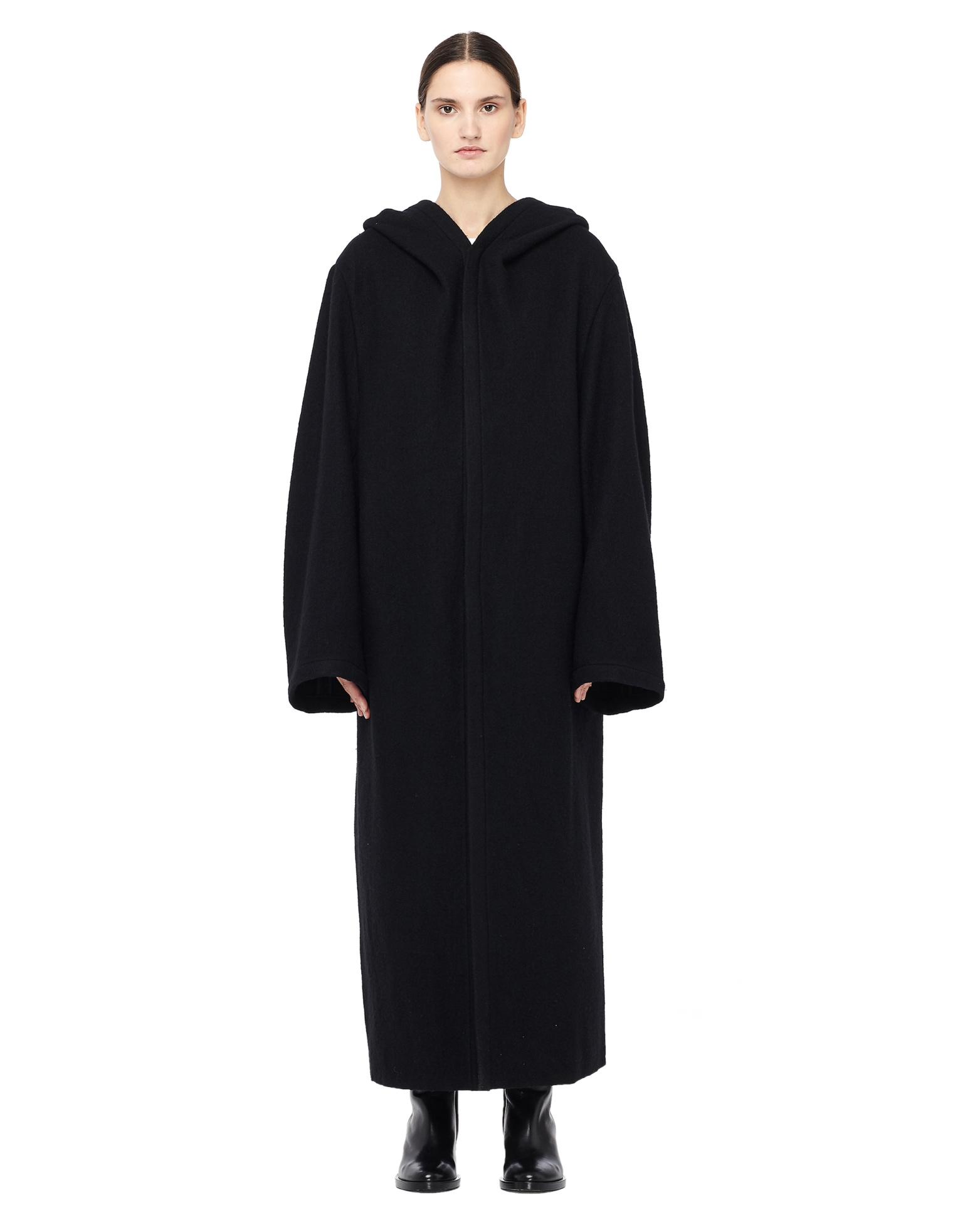 Yohji Yamamoto Шерстяное пальто макси с капюшоном