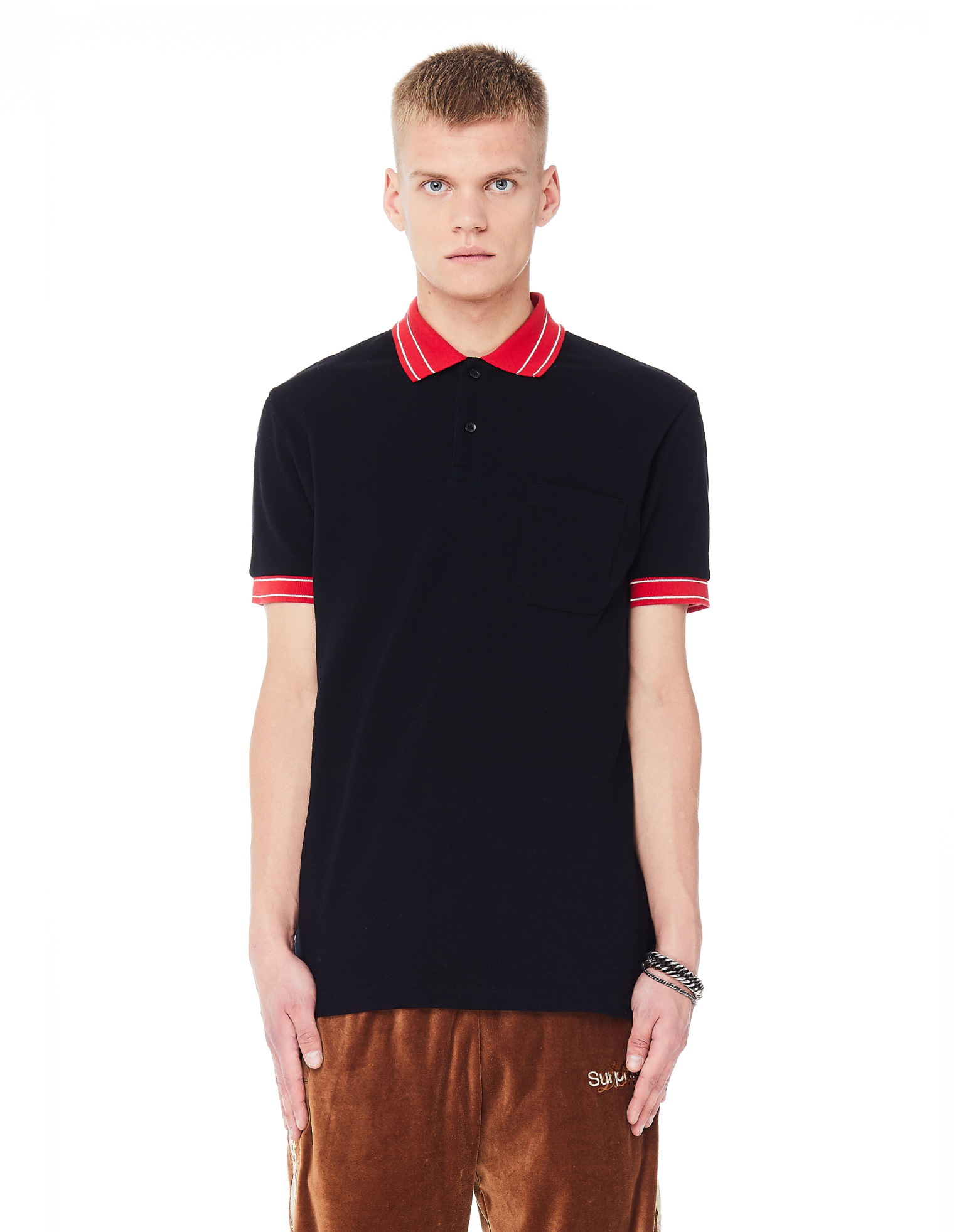 John Elliott Cotton Black & Red Nolan Polo