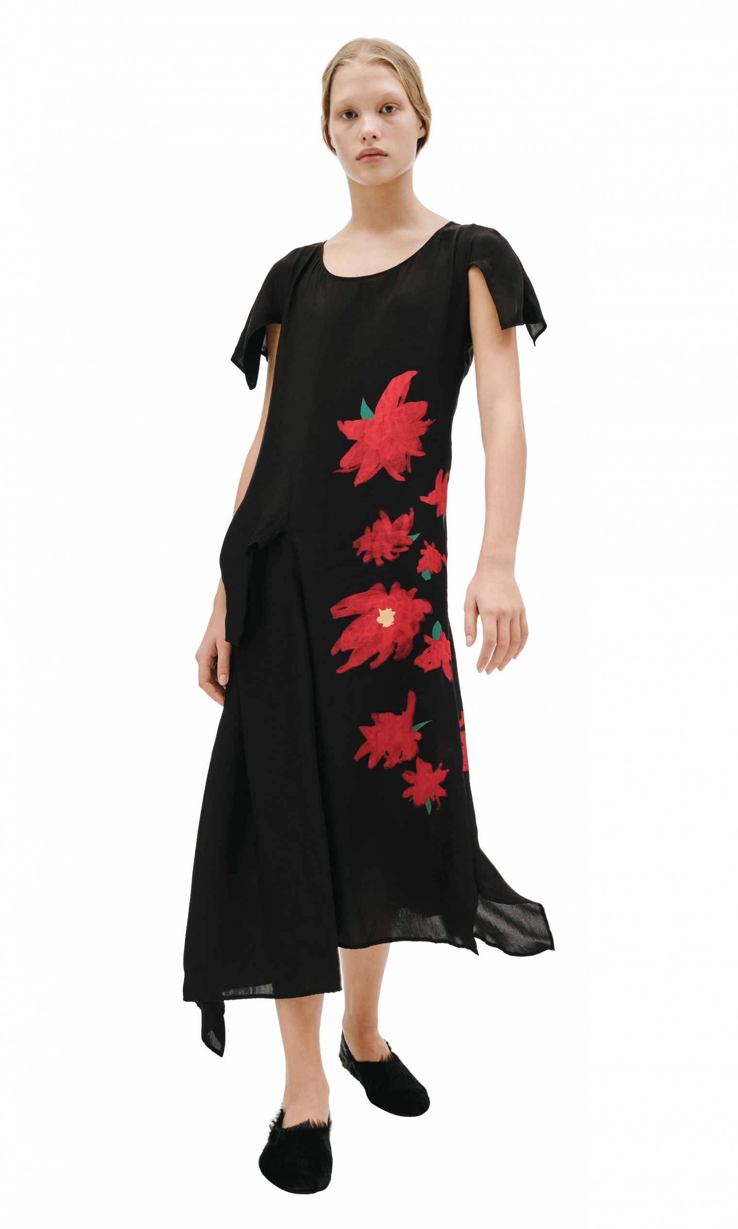 Yohji Yamamoto Шелковое платье с принтом