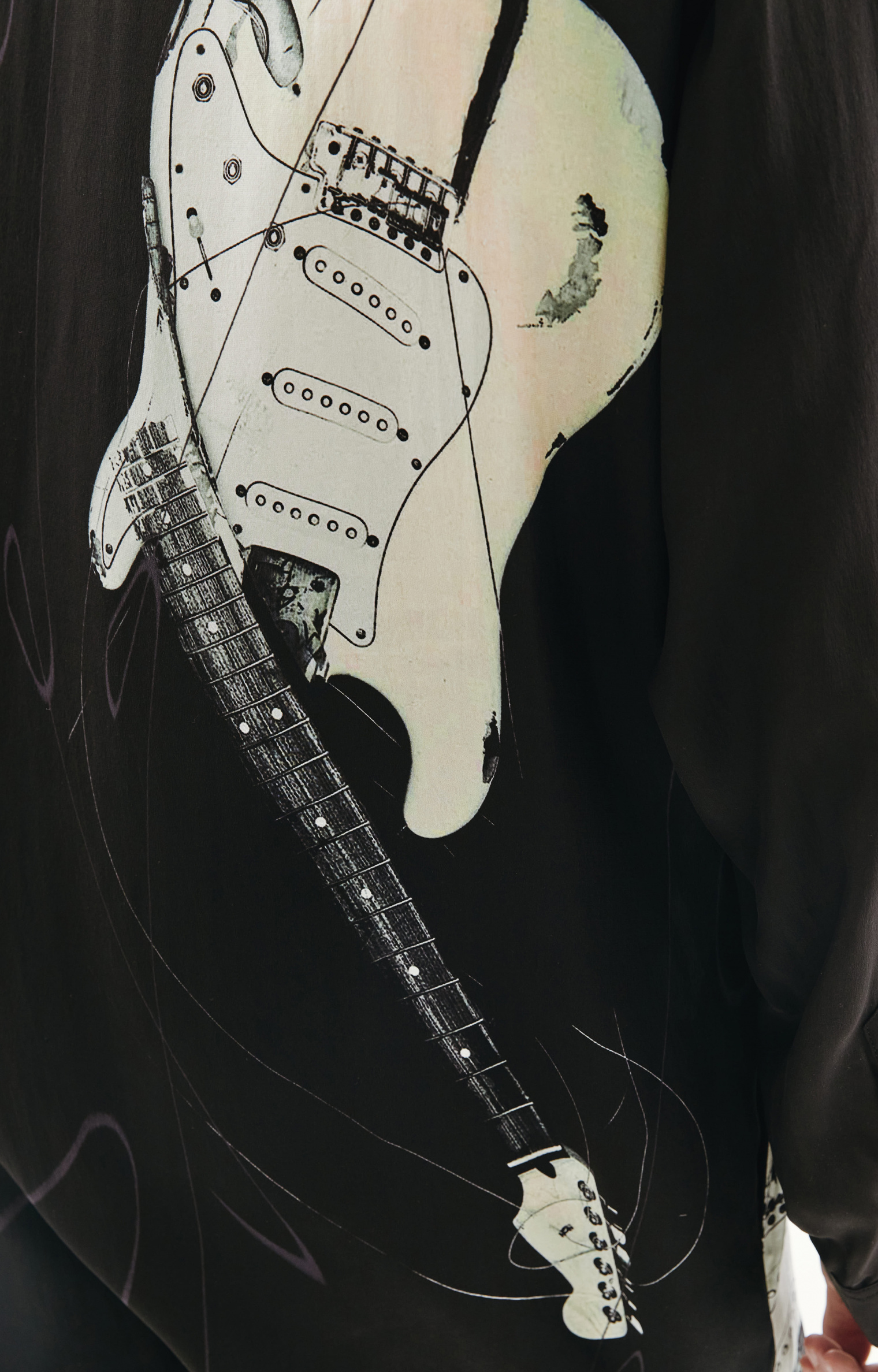 Yohji Yamamoto silk satin guitar print blouse