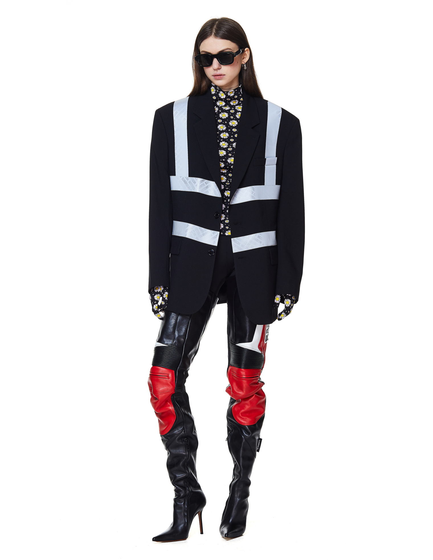 VETEMENTS Черно-красные кожаные ботфорты
