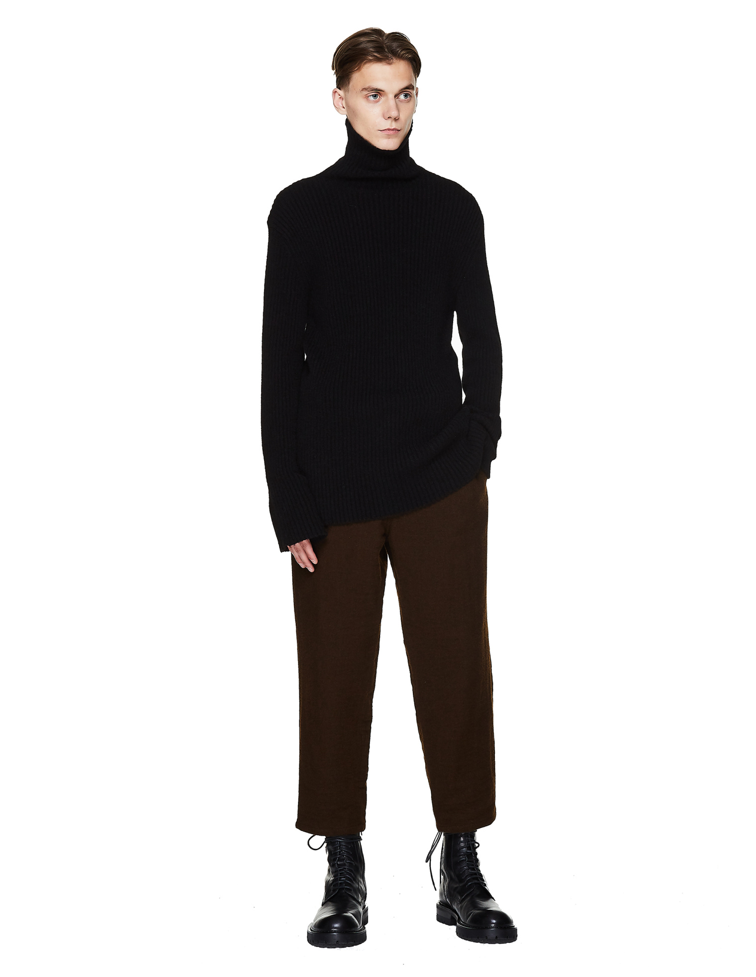 Ann Demeulemeester Black Wool & Silk Rib Knit Sweater