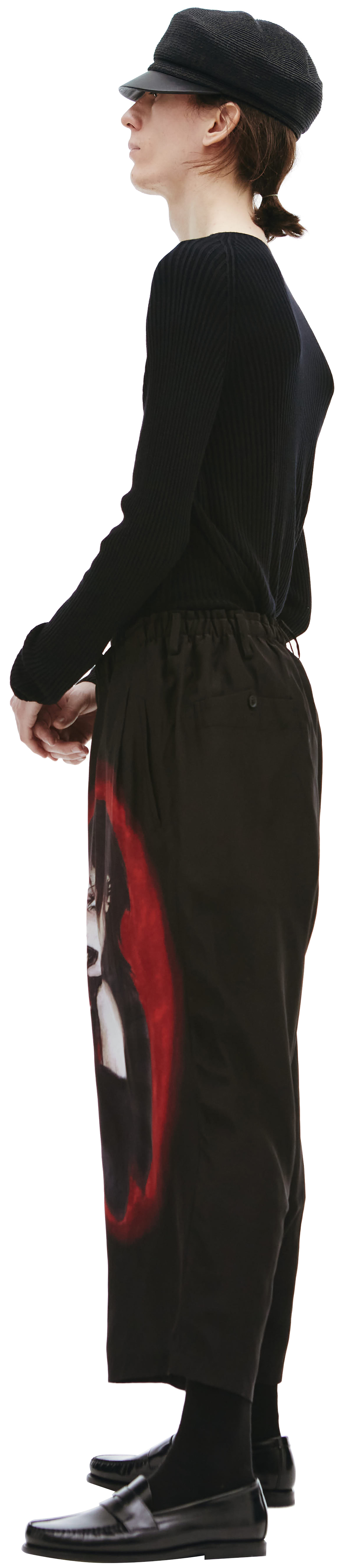 Yohji Yamamoto Укороченные брюки из шелка с принтом