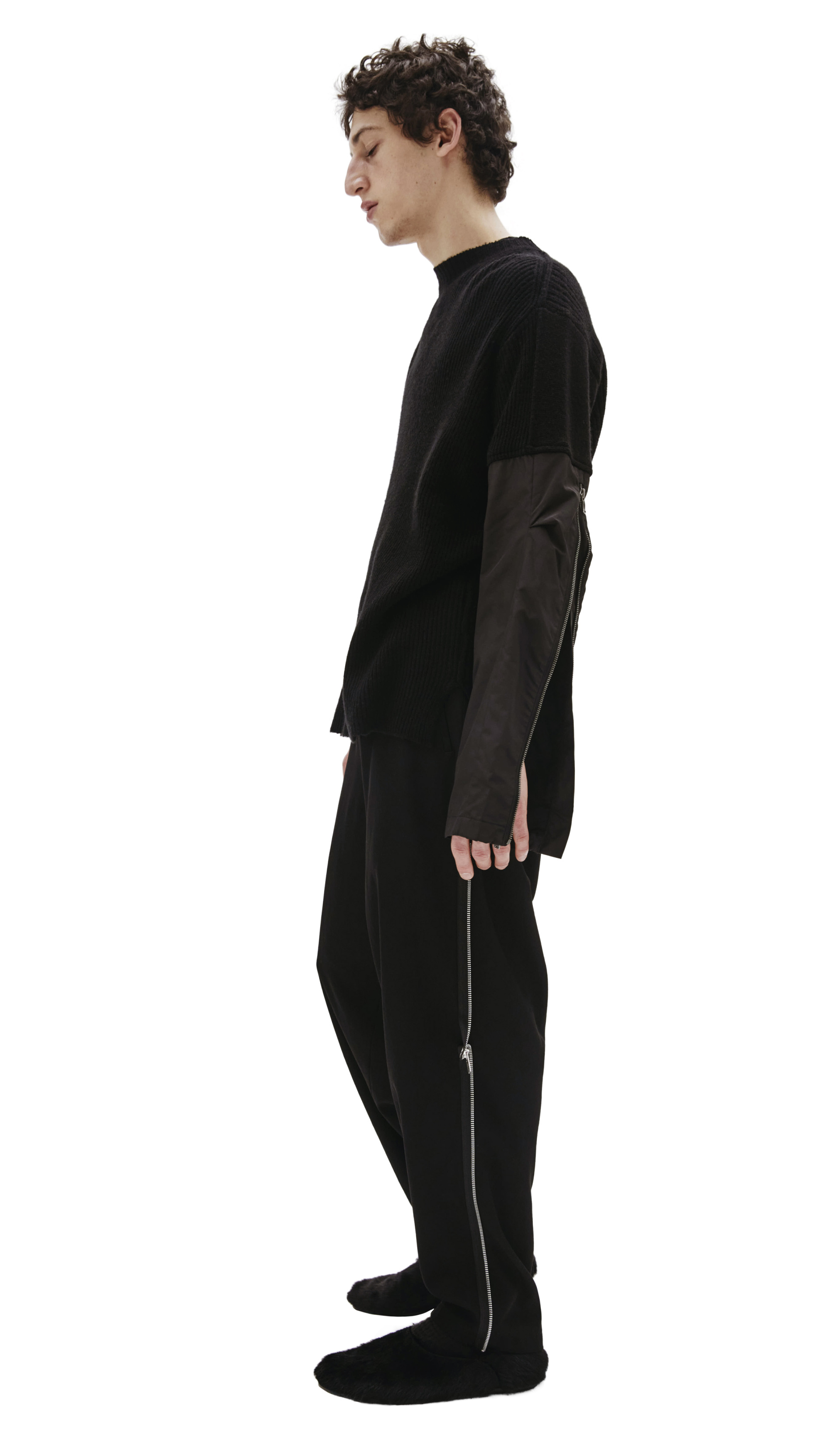 The Viridi-Anne Black Sweater With Nylon Sleeves