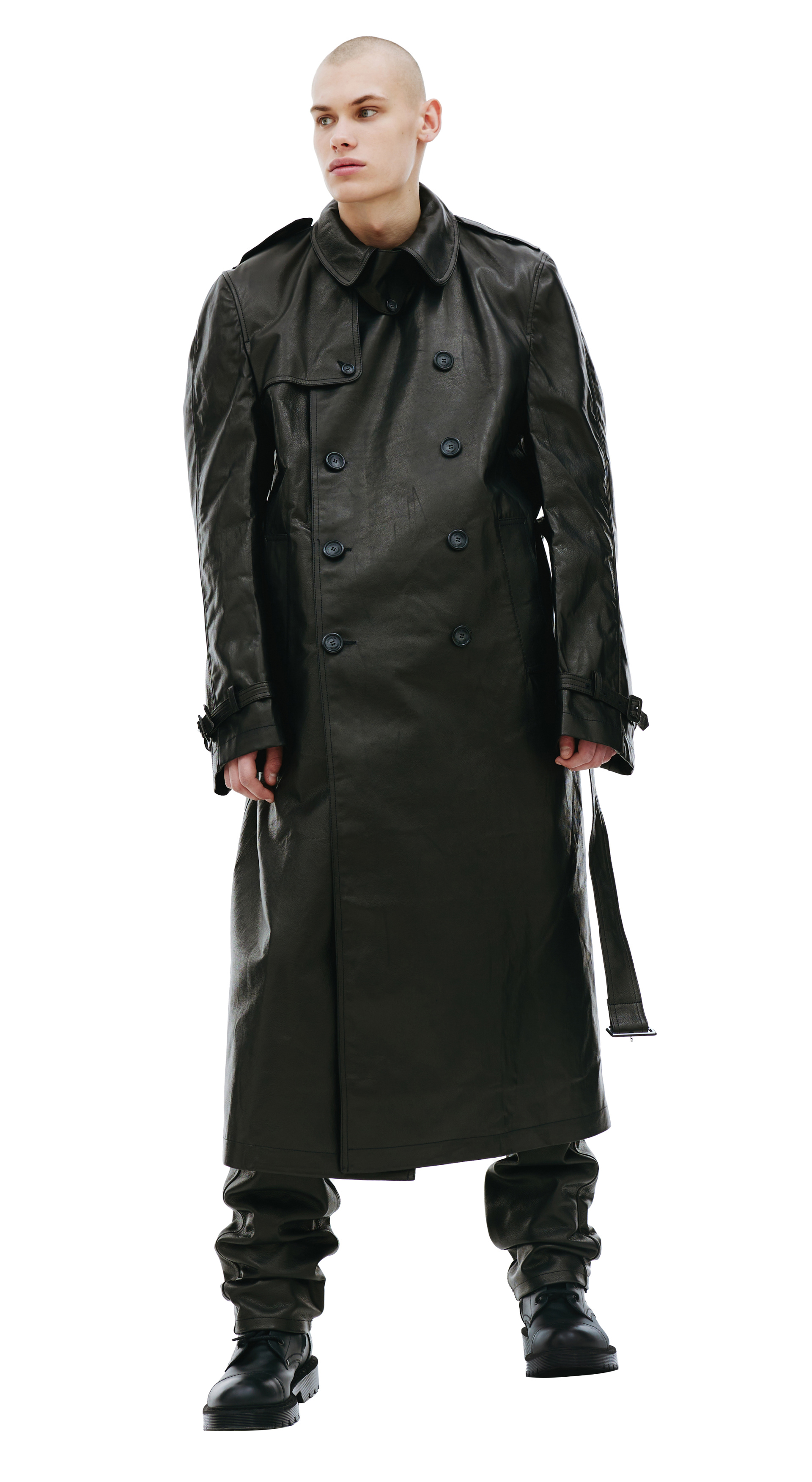 VTMNTS Black leather trench coat