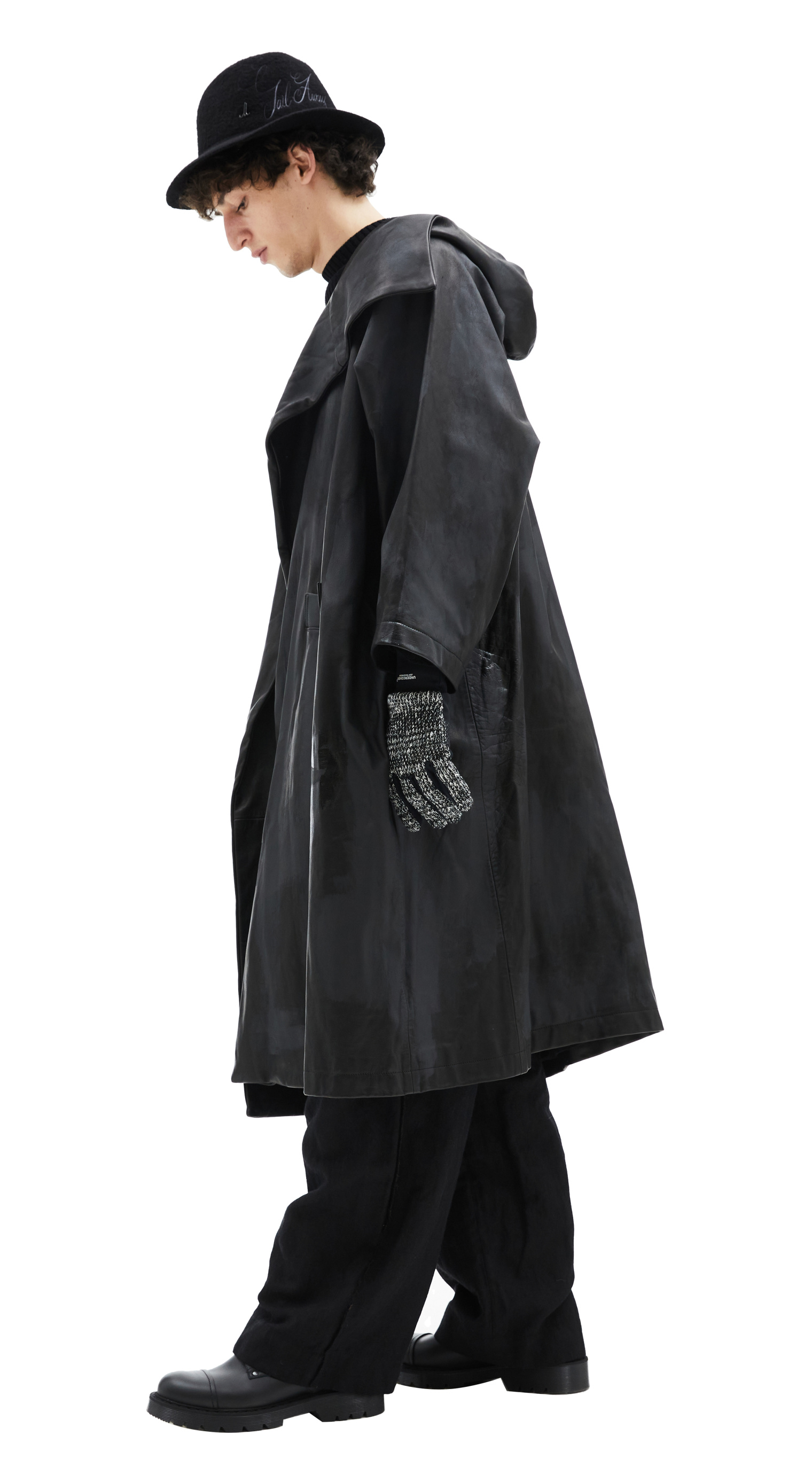 Yohji Yamamoto Кожаный плащ с капюшоном