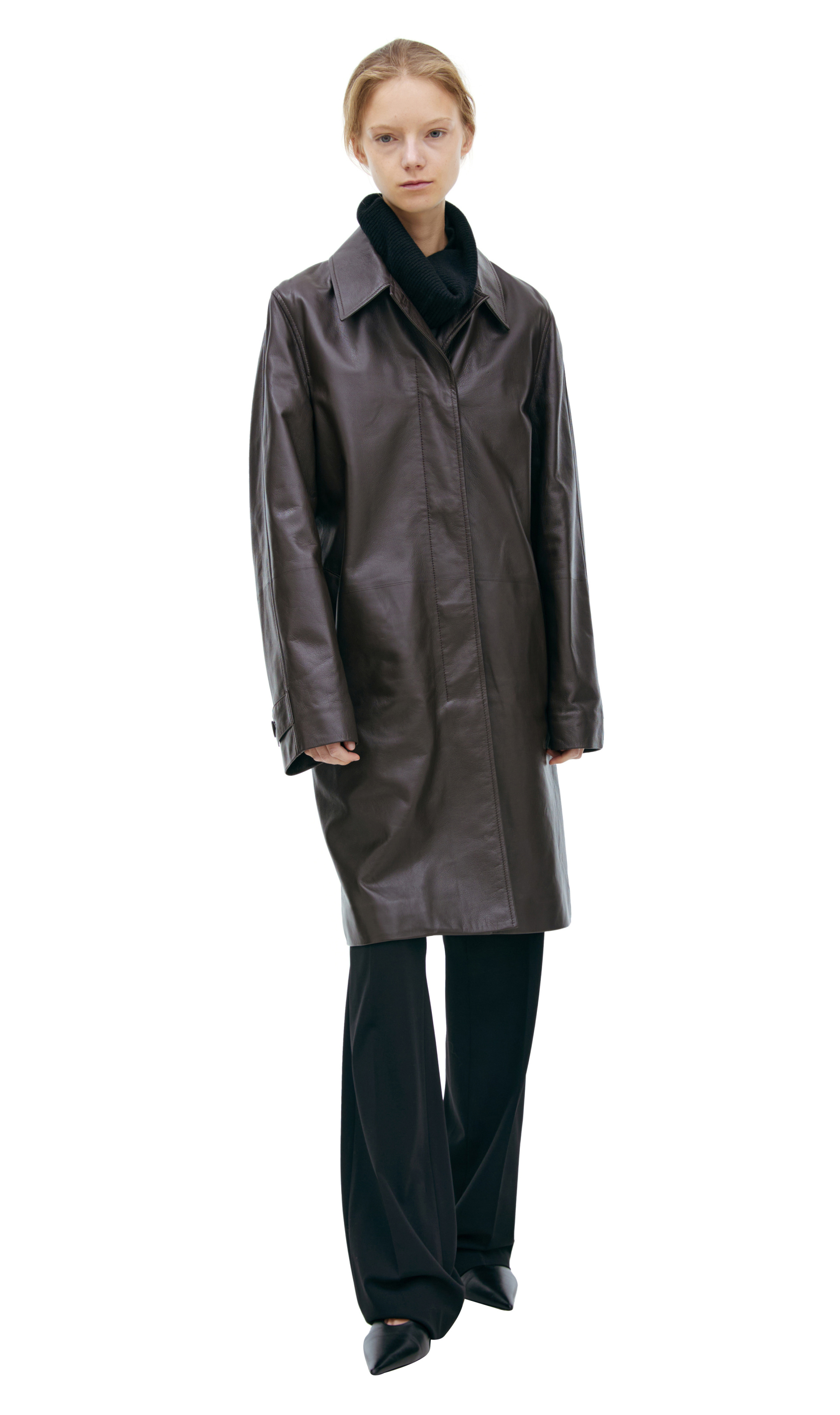 The Row Brown leather coat