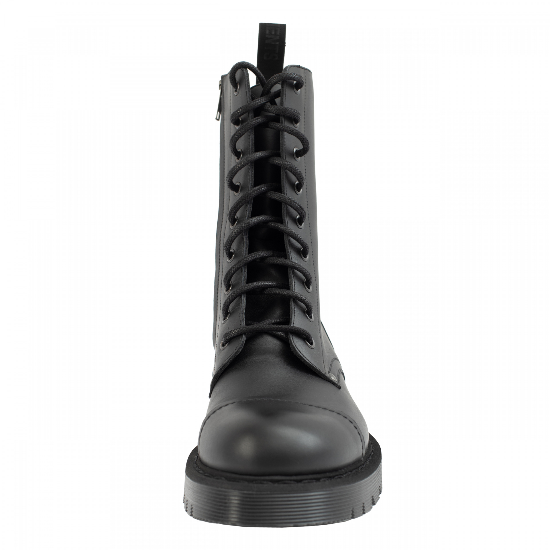 Buy VETEMENTS men black lace-up logo military boots for $1,155 