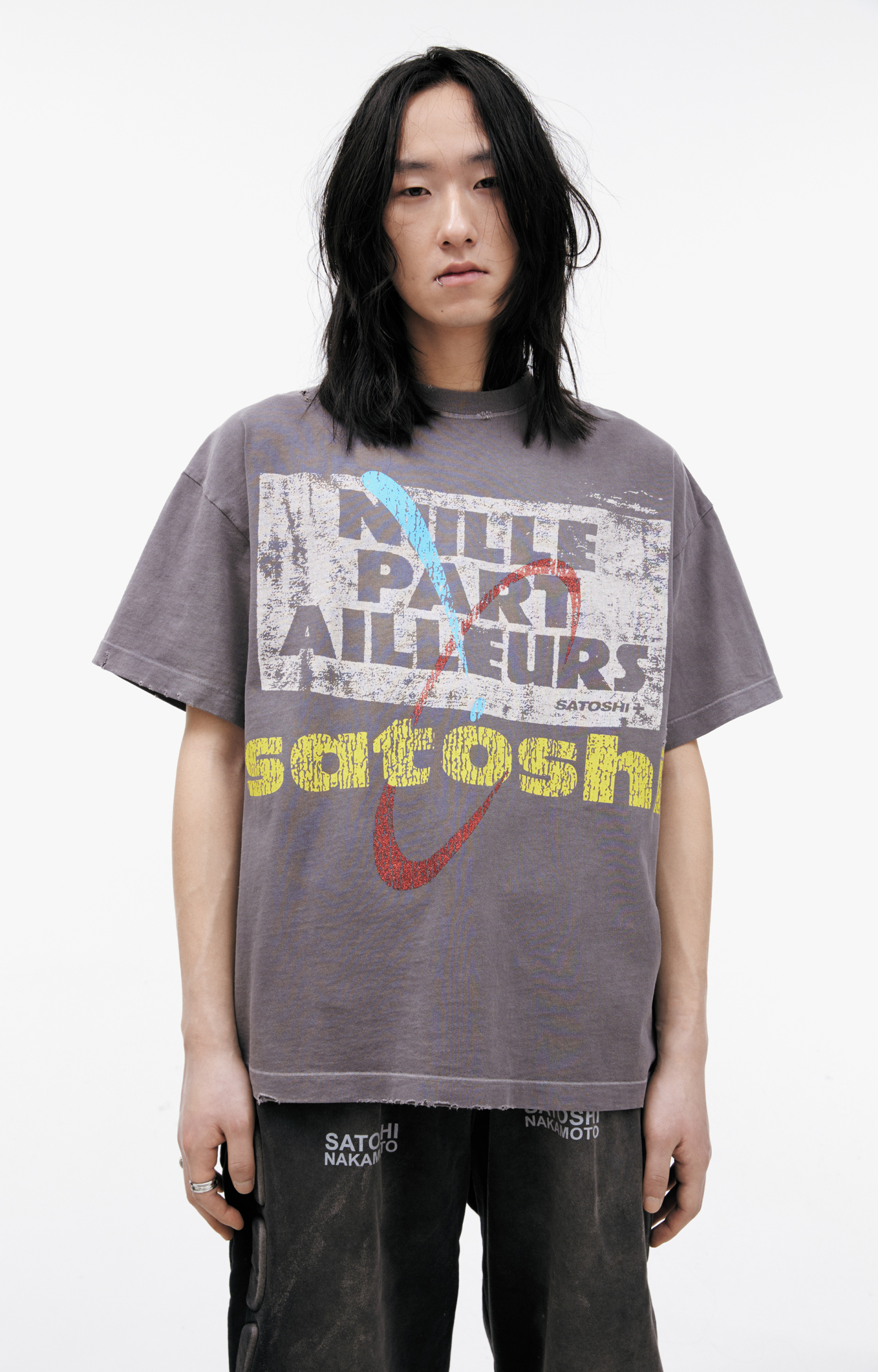 Buy Satoshi Nakamoto men grey grеy print t-shirt for $530 online