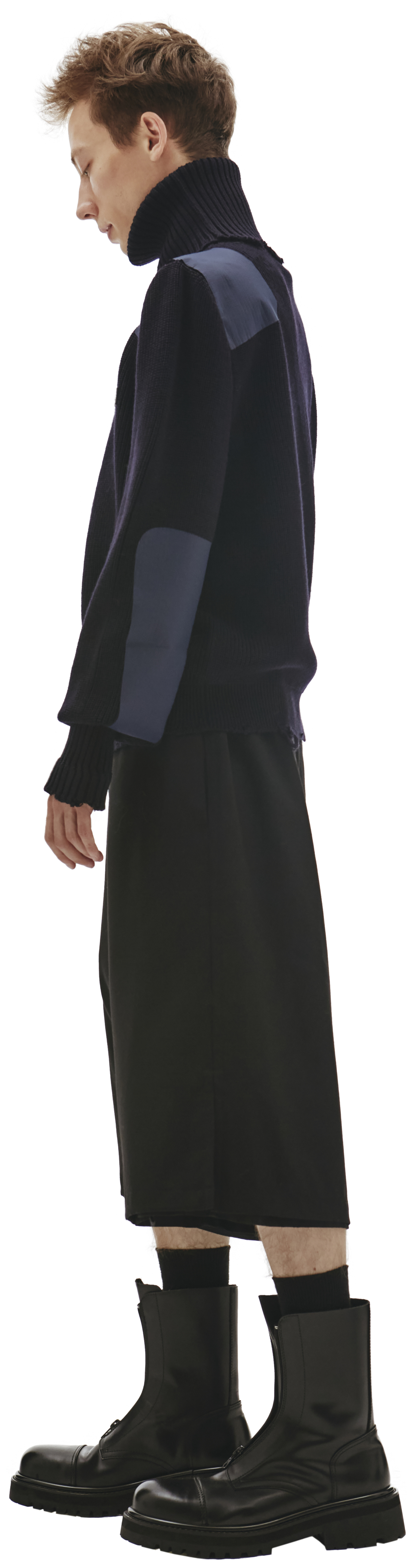 VETEMENTS Navy Blue Wool Destroyed Turtleneck Sweater