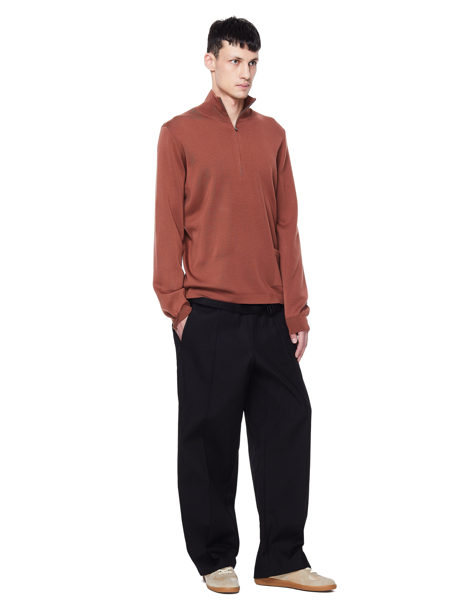 Maison Margiela Brown Wool Henley Zip Sweater