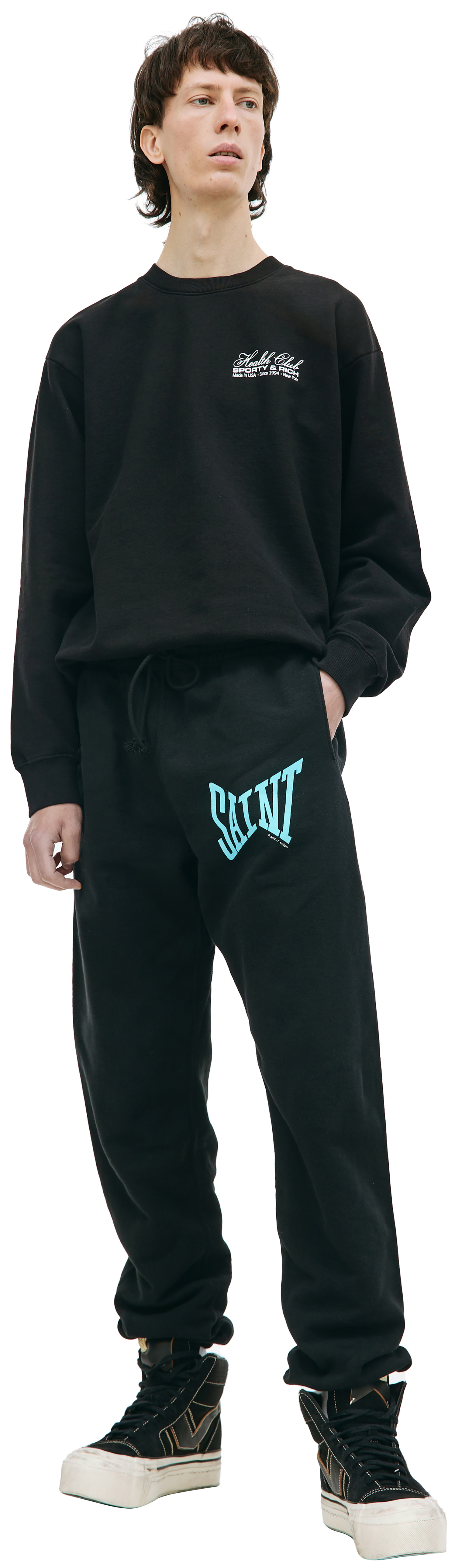 Buy Saint Michael men black cotton logo sweatpants for $321 online