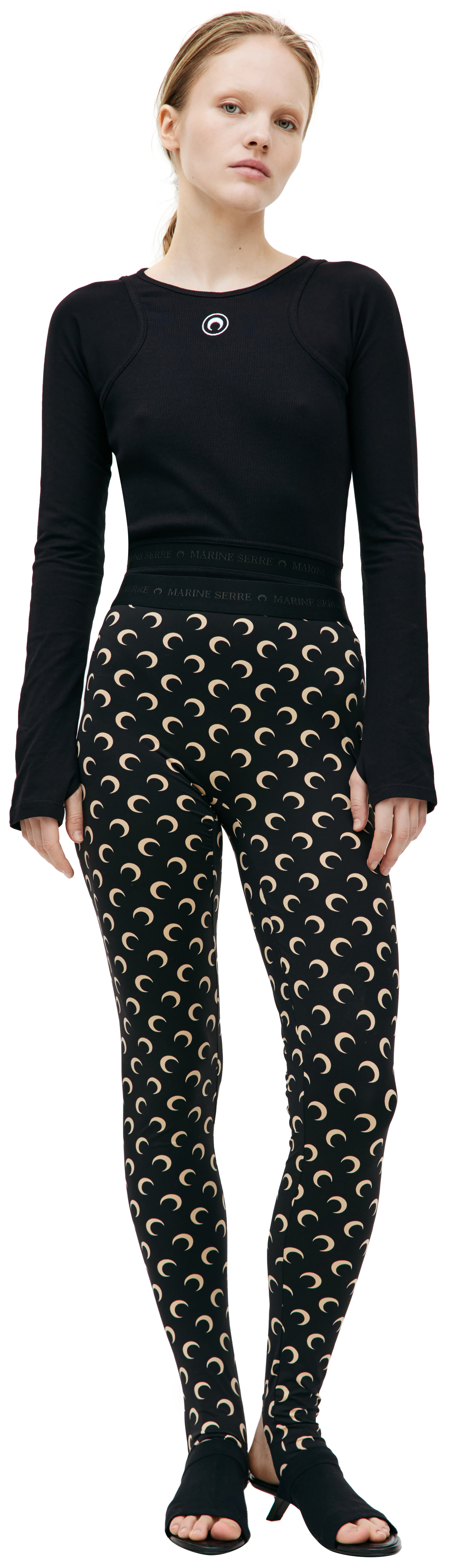 Buy MARINE SERRE women black moon all over logo leggings for €335
