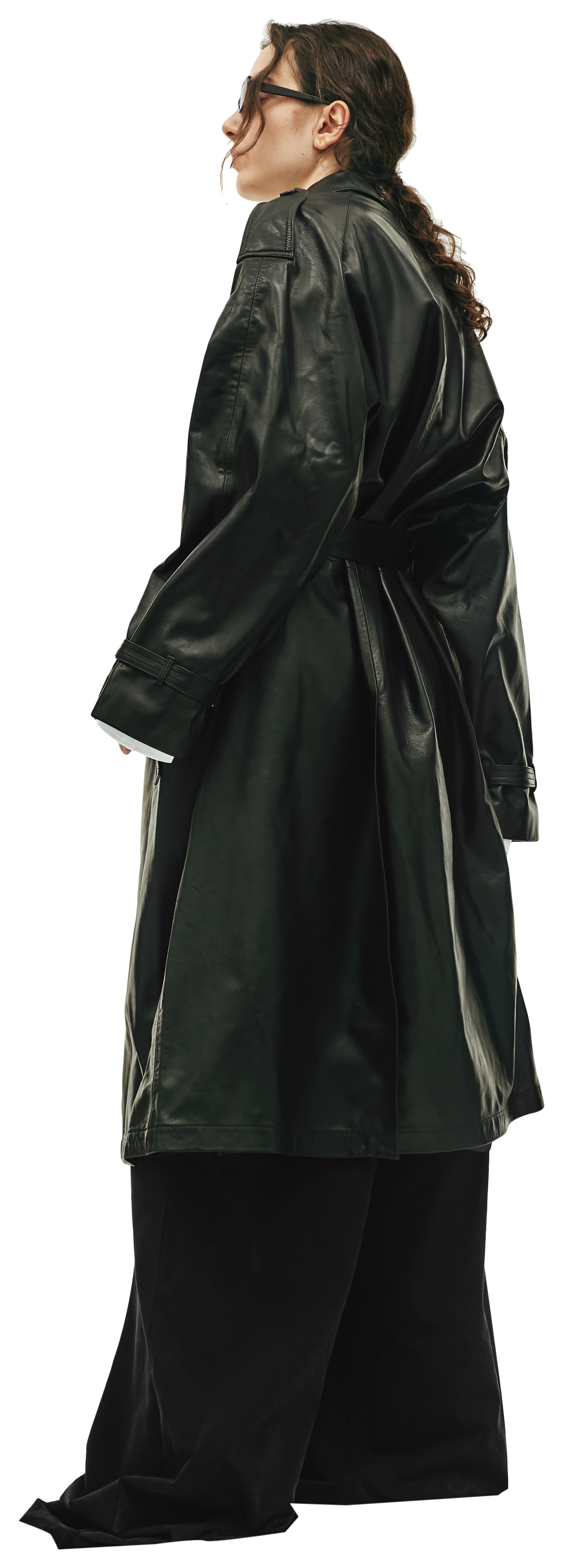 VETEMENTS Black leather trench coat