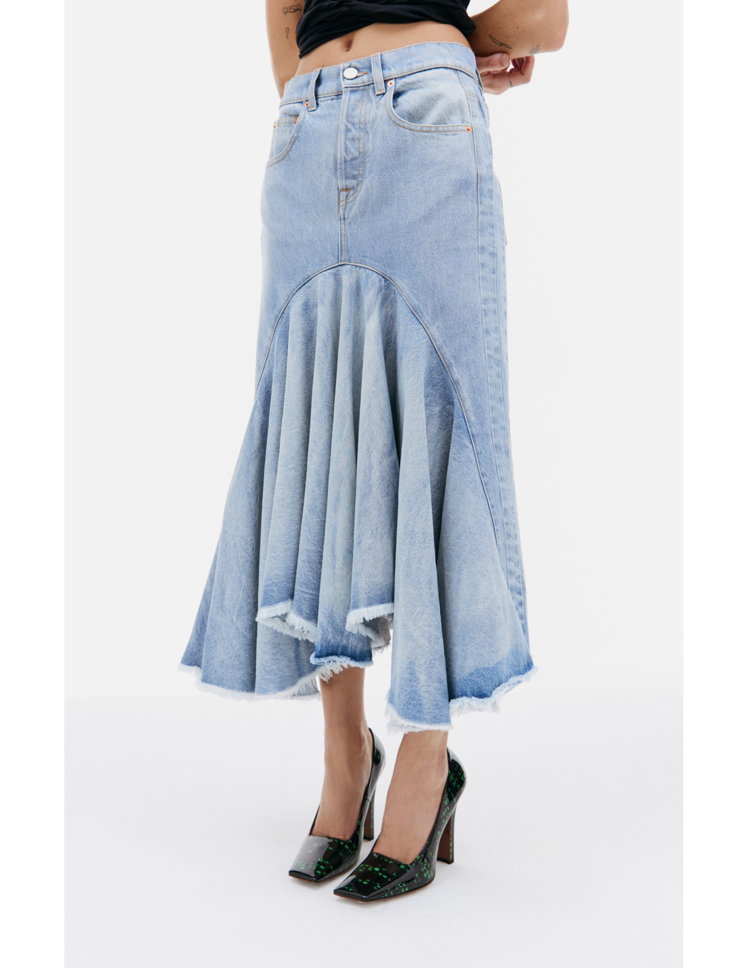 VETEMENTS Flared denim midi skirt