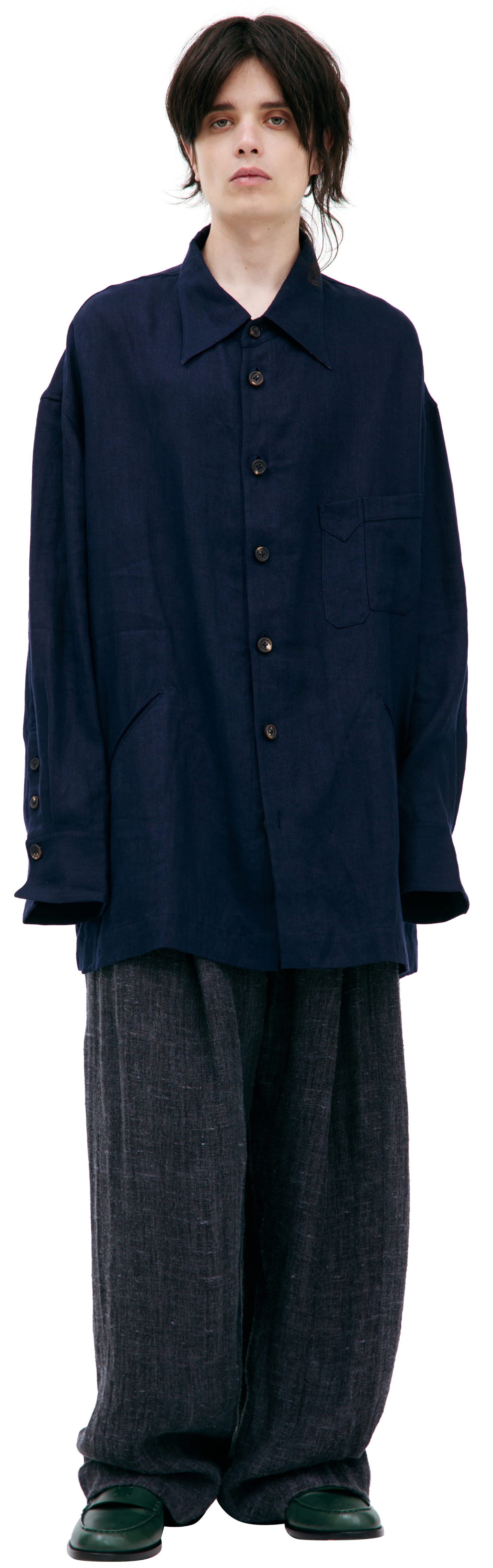 Ziggy Chen Рубашка-0M2520704 оверсайз, карман на груди, синяя