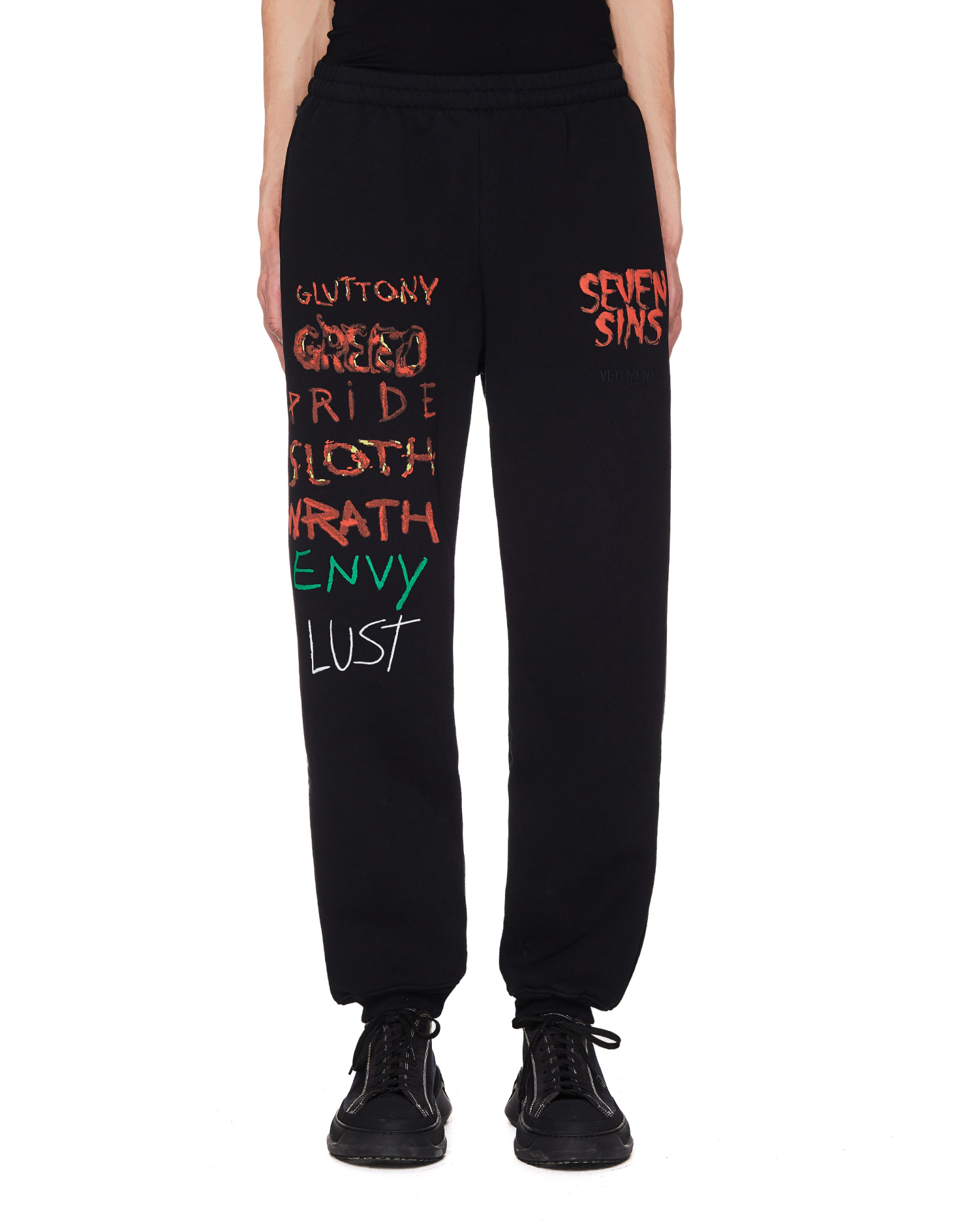 VETEMENTS Black Seven Sins Printed Trousers