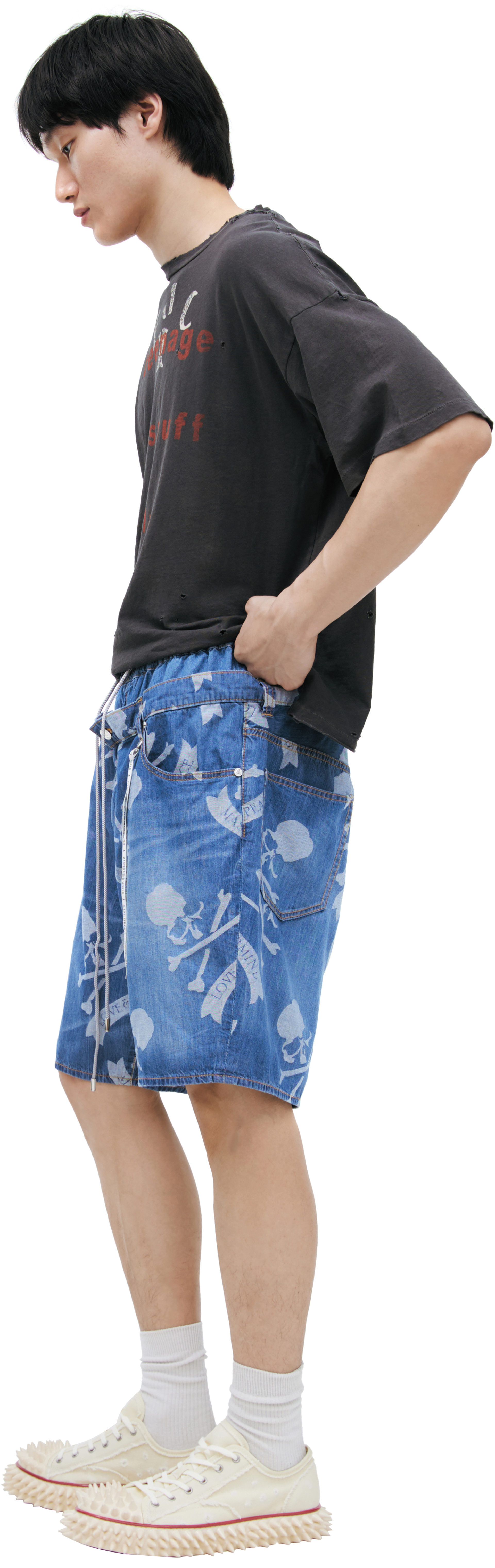 Mastermind WORLD Denim shorts with a single print