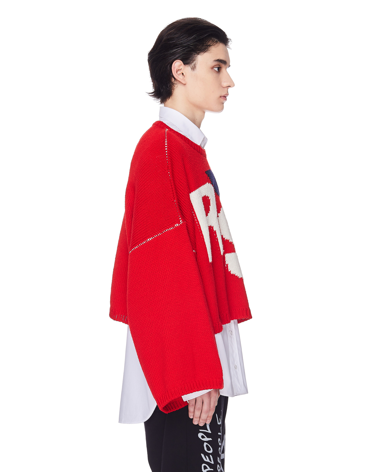 Raf Simons Red Cropped Oversized RS Sweater