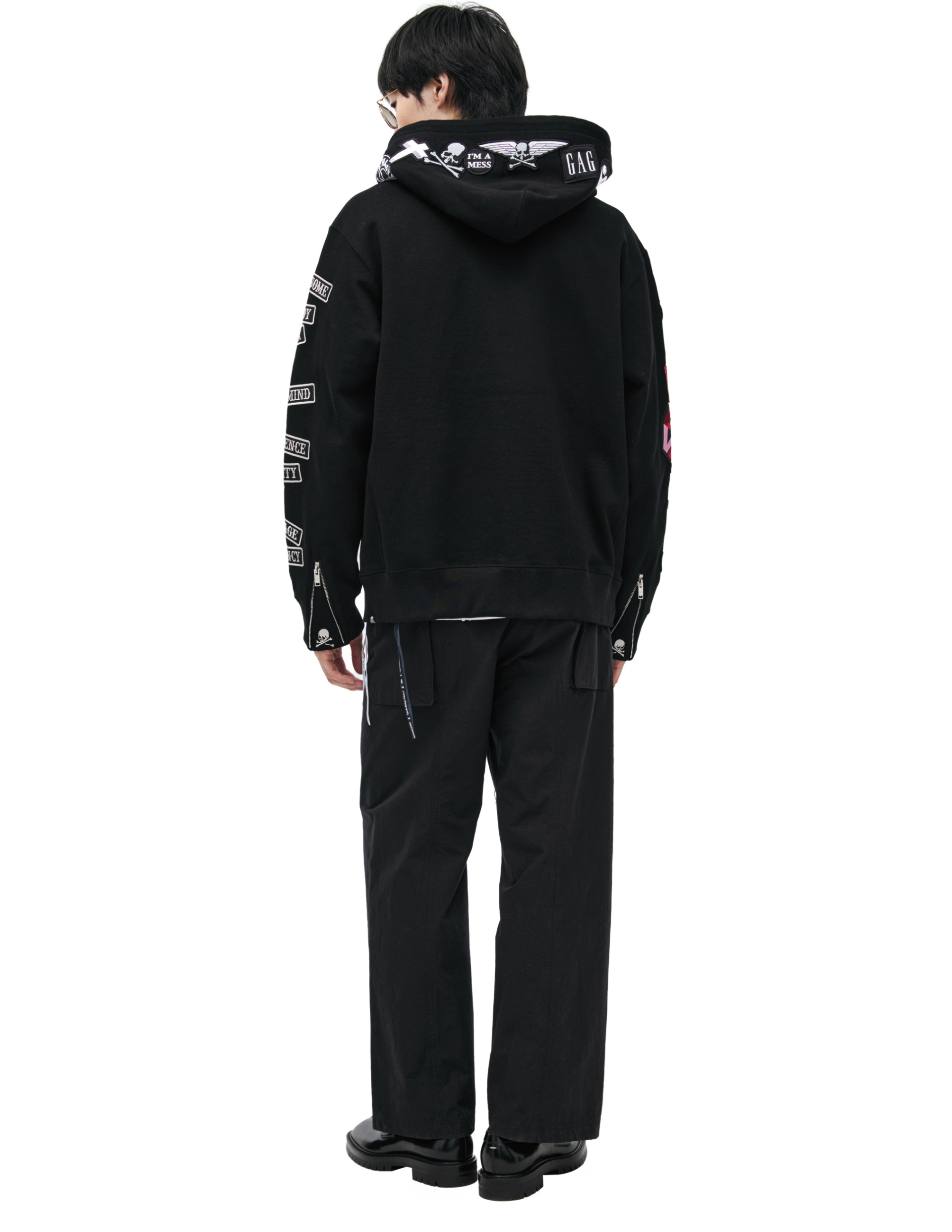 Mastermind WORLD Худи-MJ26EE1-SW025-014 zip.нашивки на капюшоне и рукавах.черная
