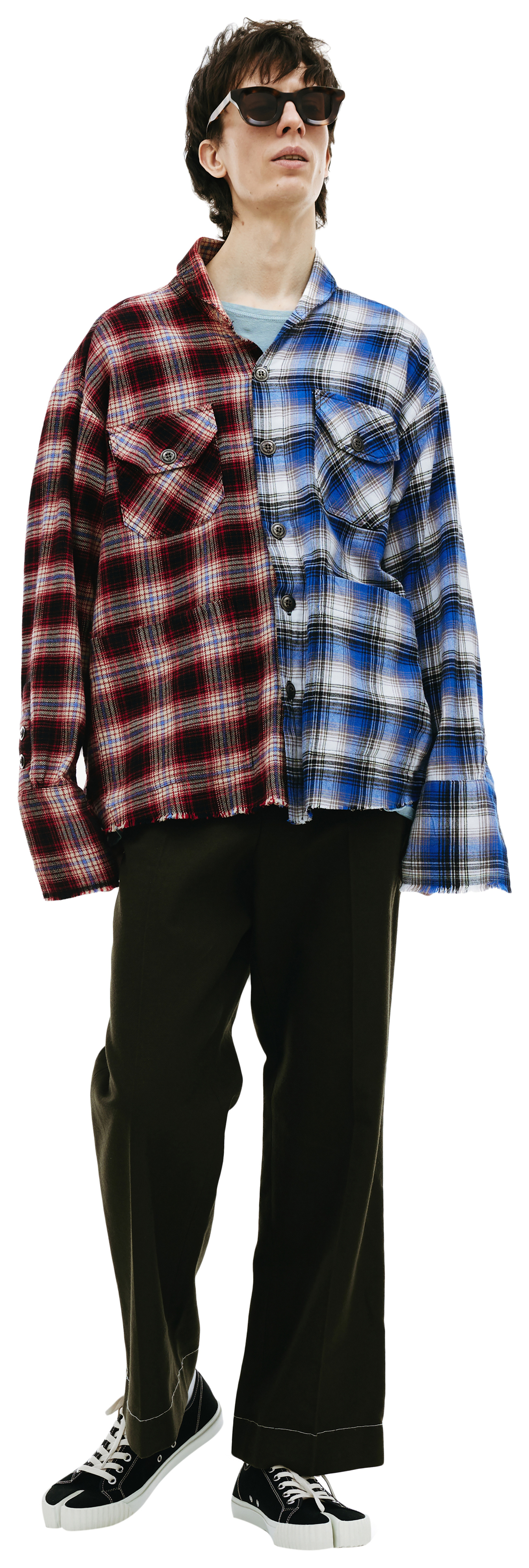 Greg Lauren Two-tone checked shirt