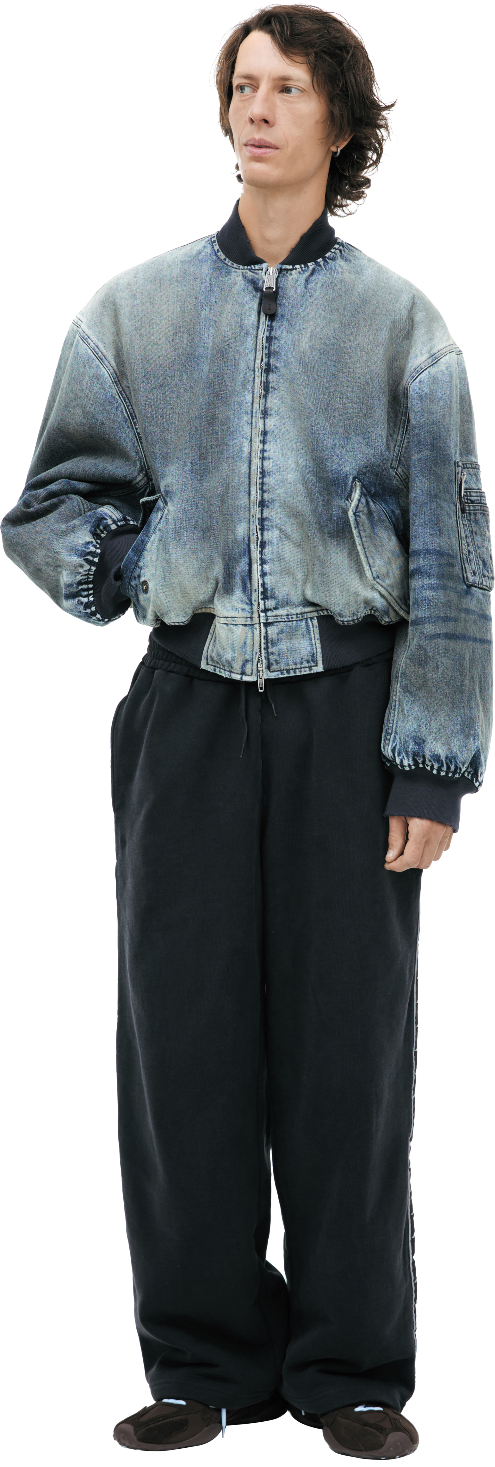 Balenciaga Distressed denim bomber jacket