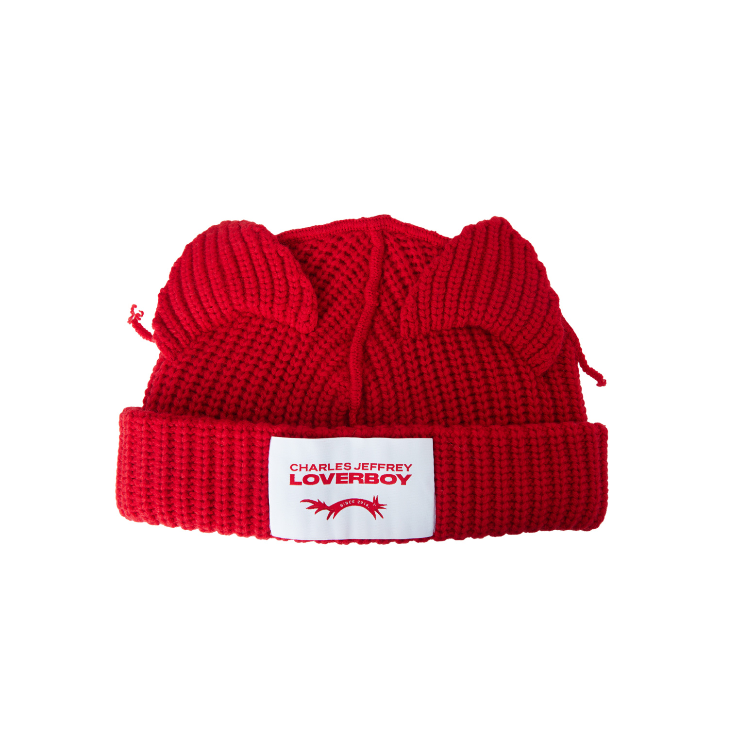 Buy CHARLES JEFFREY LOVERBOY men red chunky ears beanie for $165