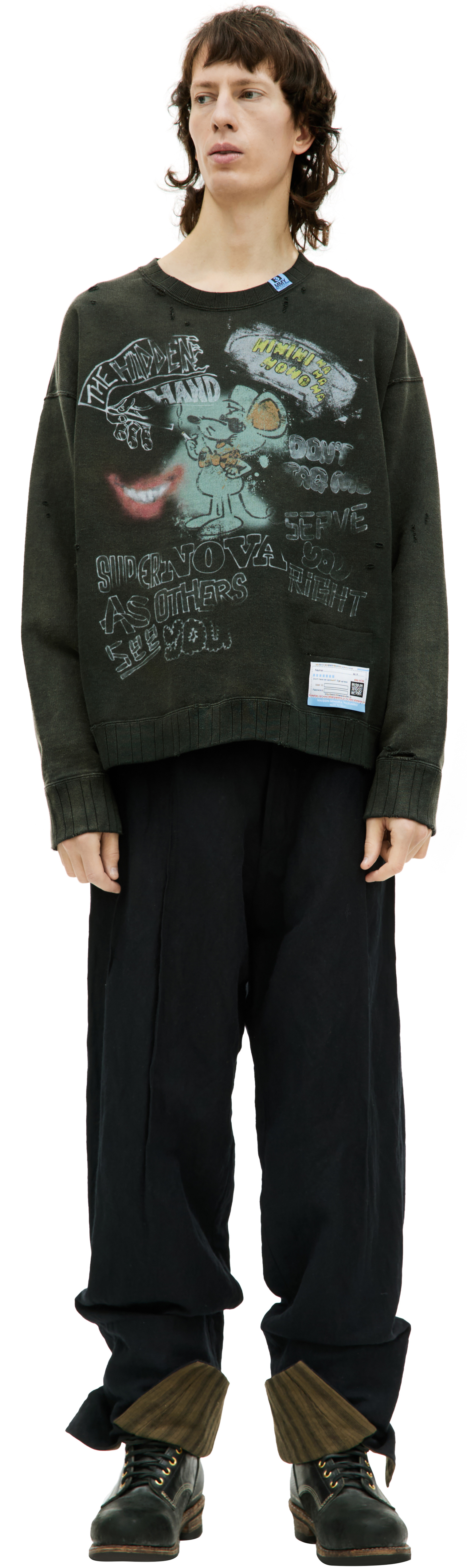 スウェット・トレーナー MIHARAYASUHIRO Charcoal Cotton Oversize Sweatshirt Buy Maison Mihara Yasuhiro men black printed cotton