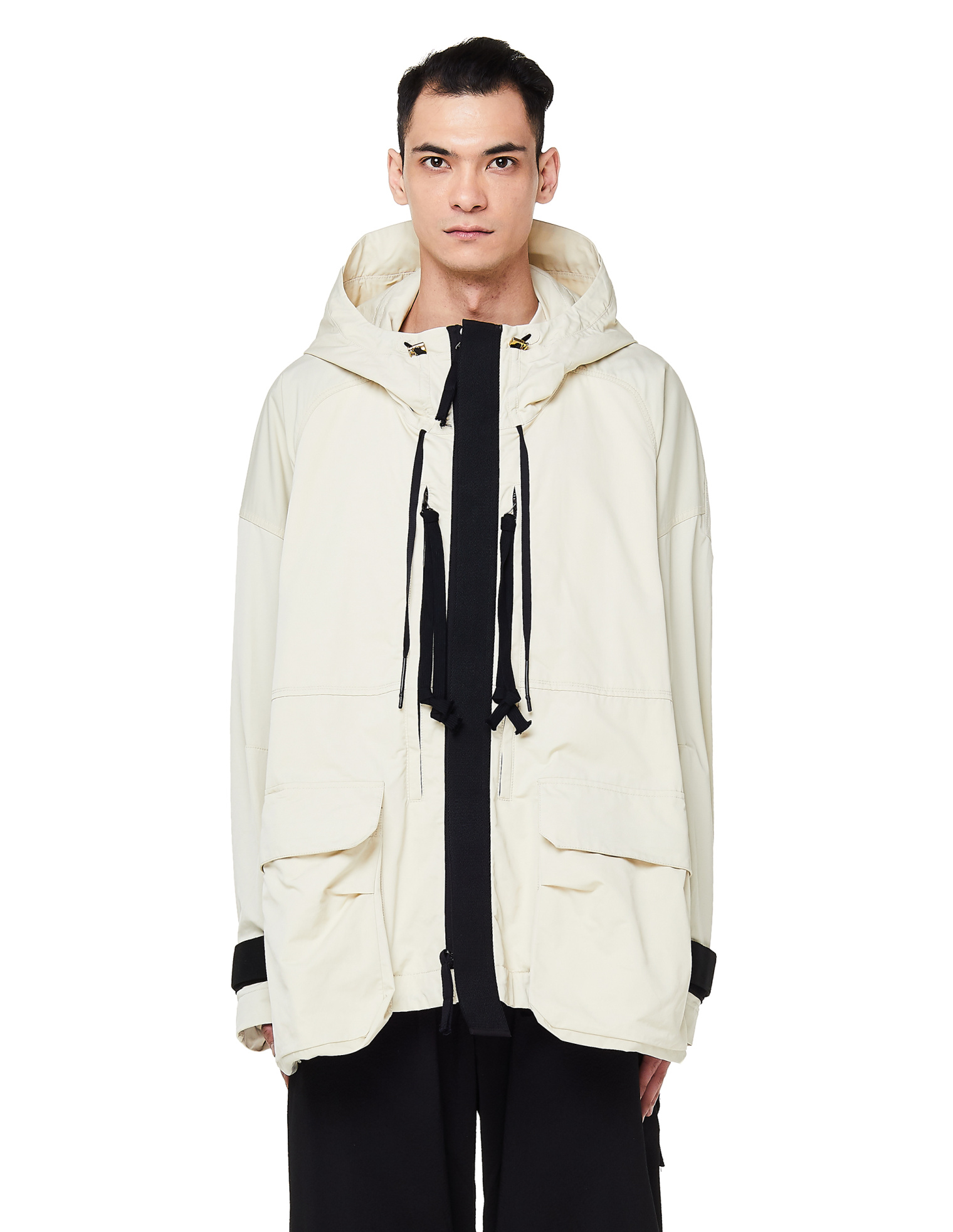 Ziggy Chen Ivory & Black Oversized Parka