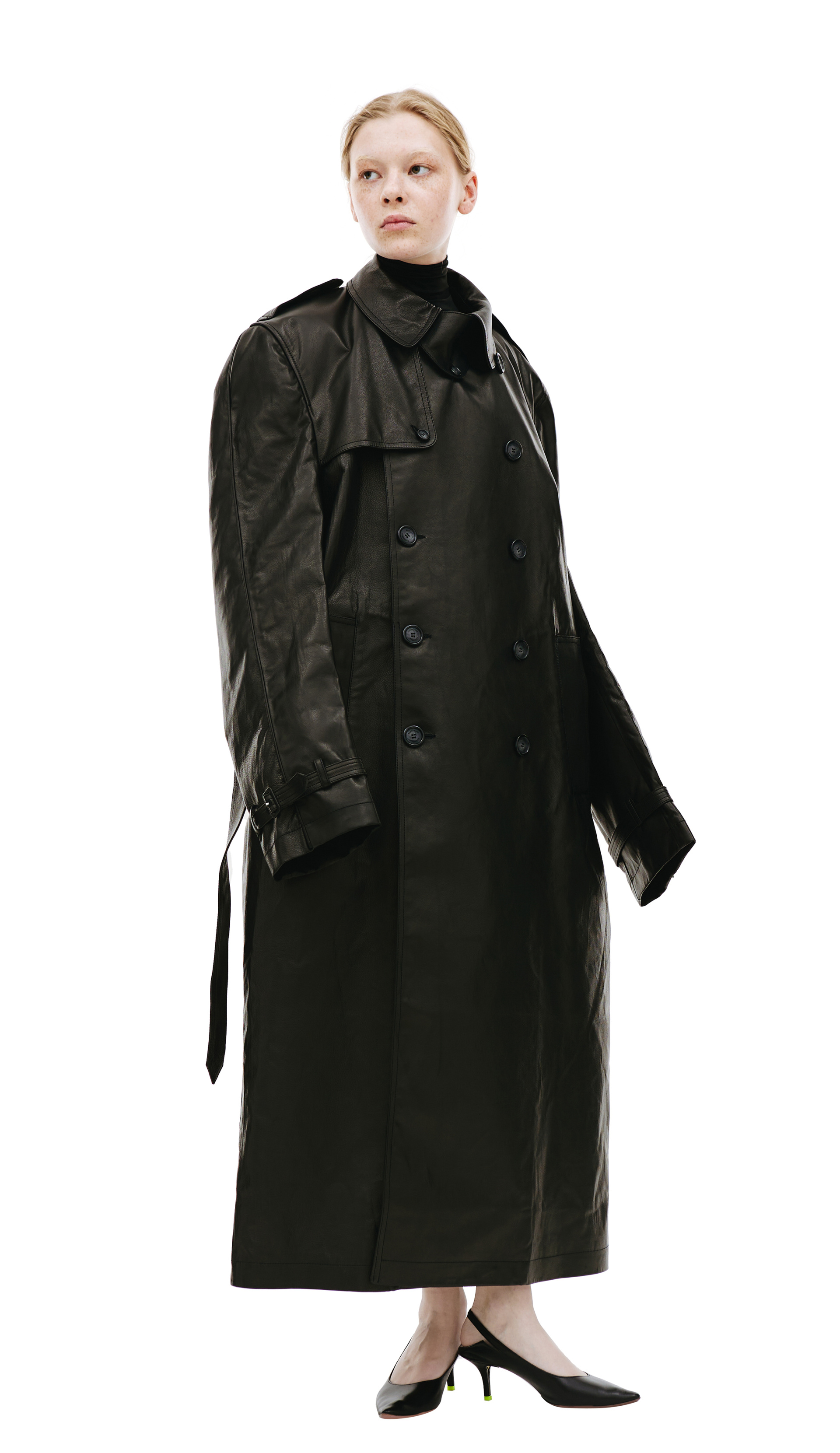 VTMNTS Black leather trench coat