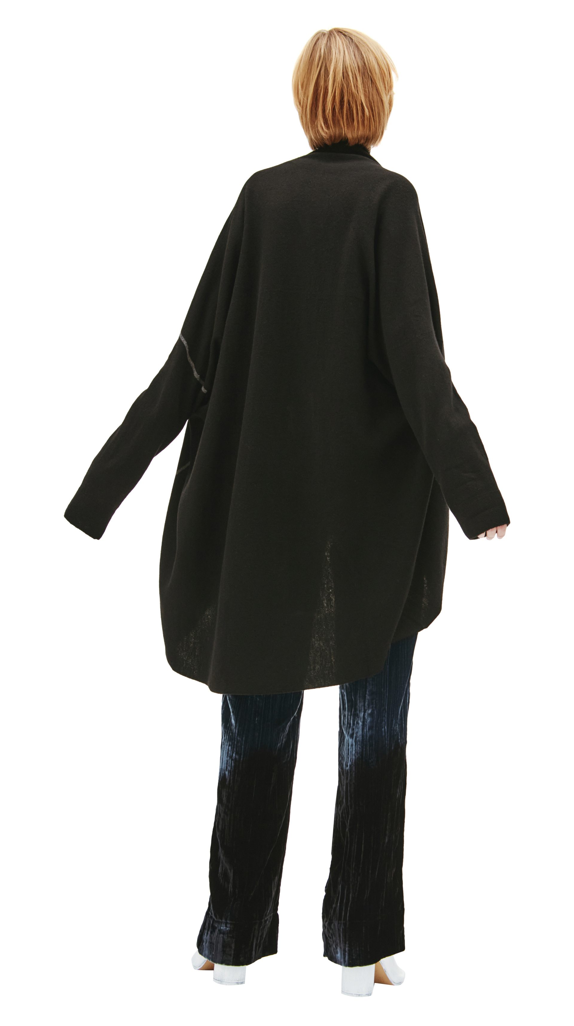 Y\'s Black wool cardigan with white line
