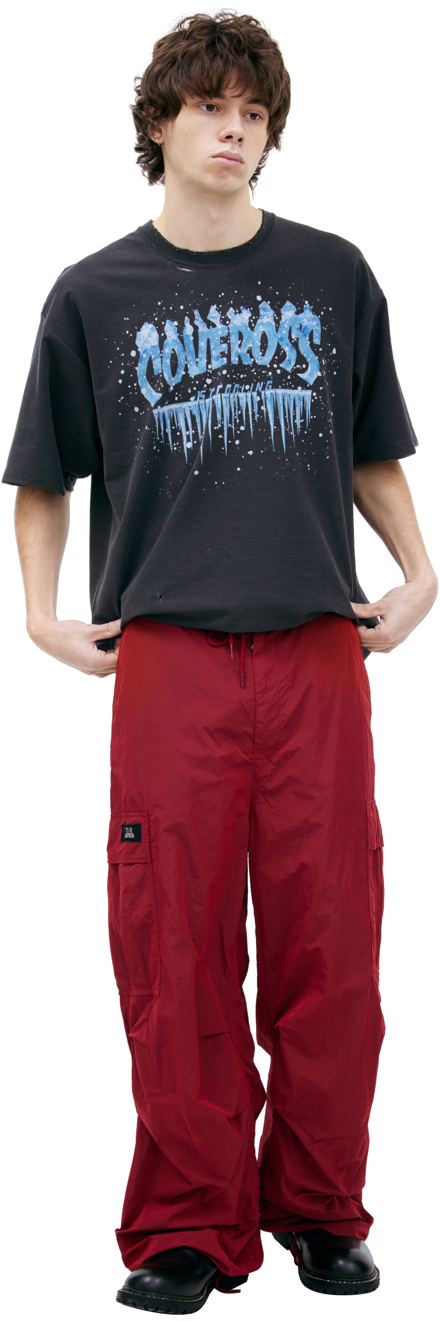 Buy Doublet men red nylon trousers for $348 online on SV77