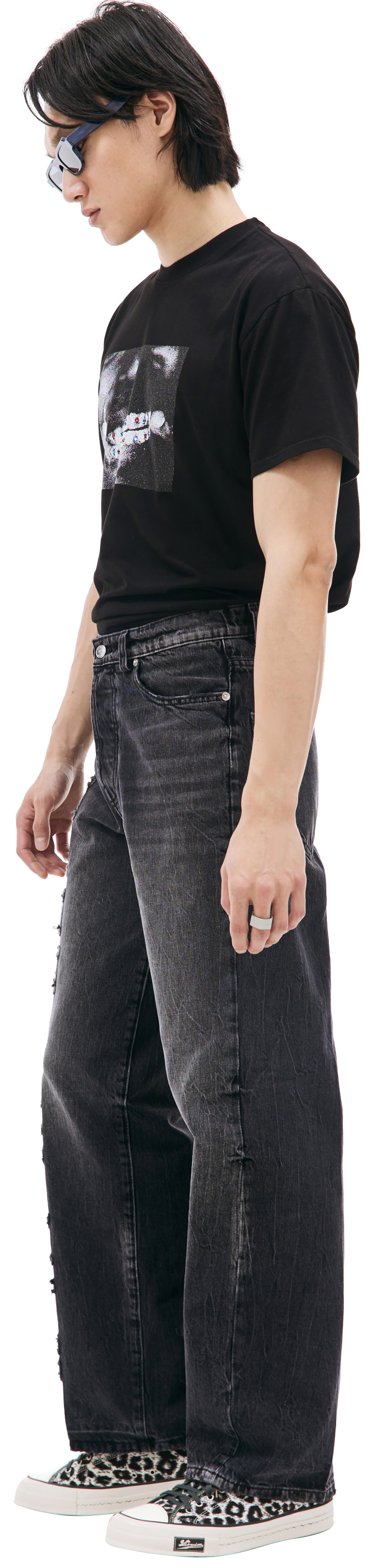 Nahmias Nahmias x Kodak Black logo-patch wide leg jeans