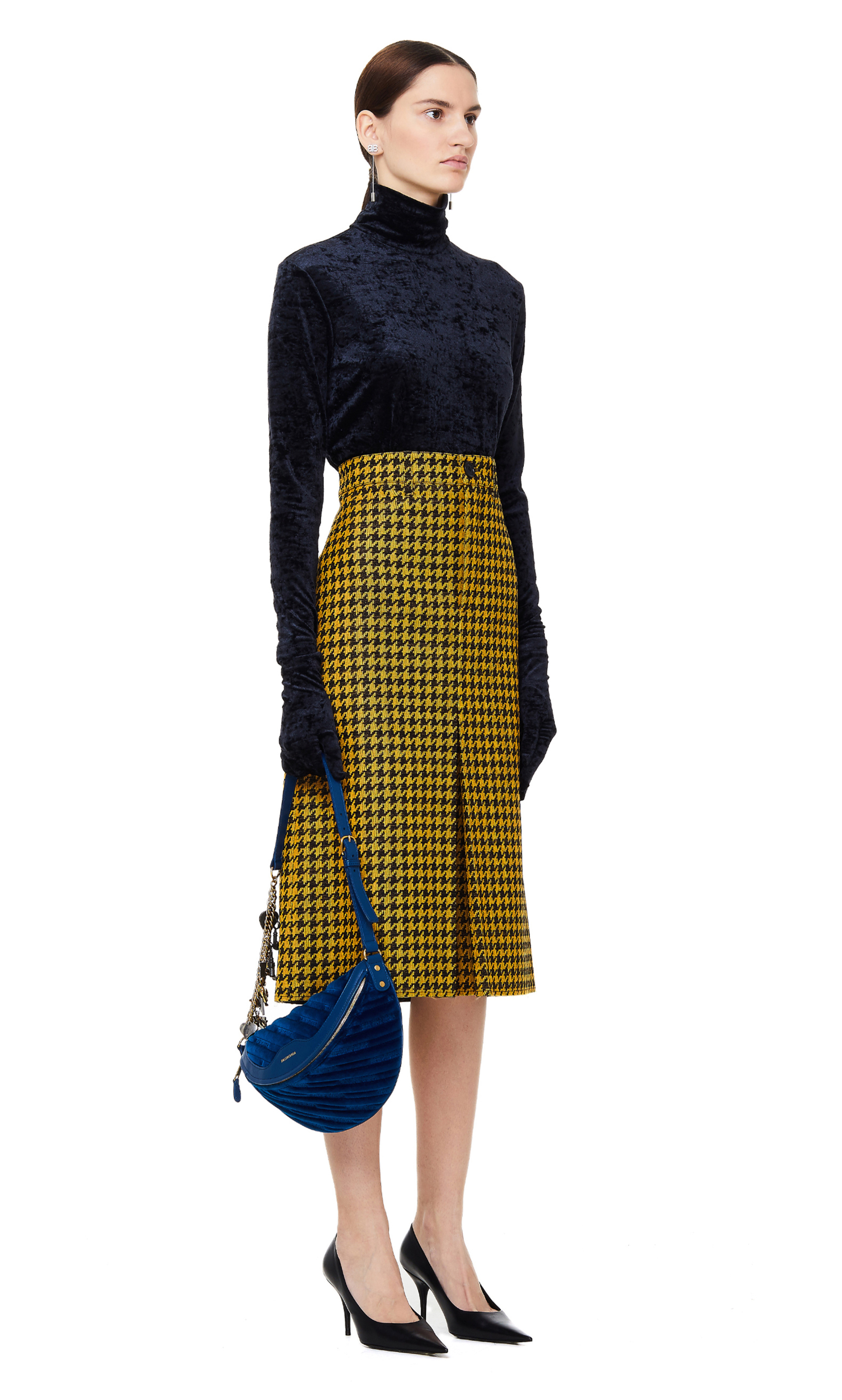 Balenciaga Wool Checked Pencil Skirt