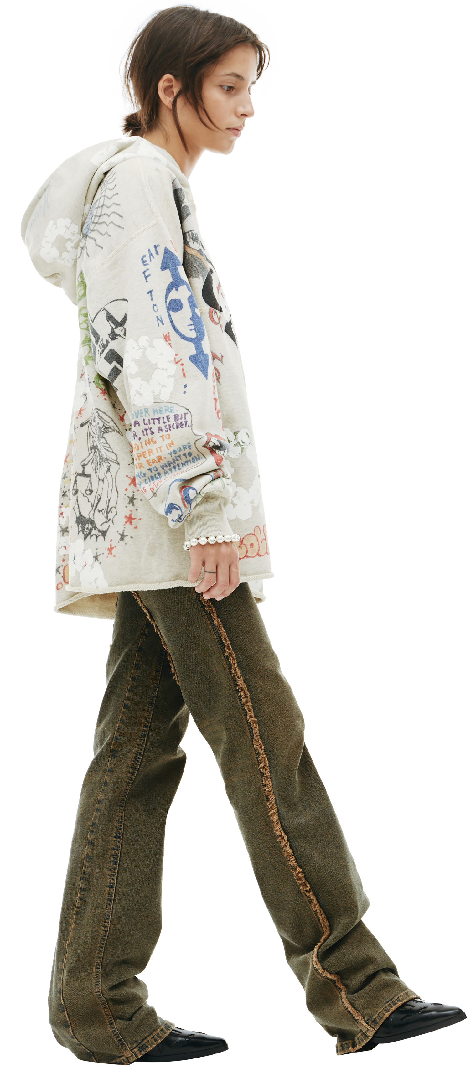 Buy Saint Michael women beige denim tears x saint michael printed