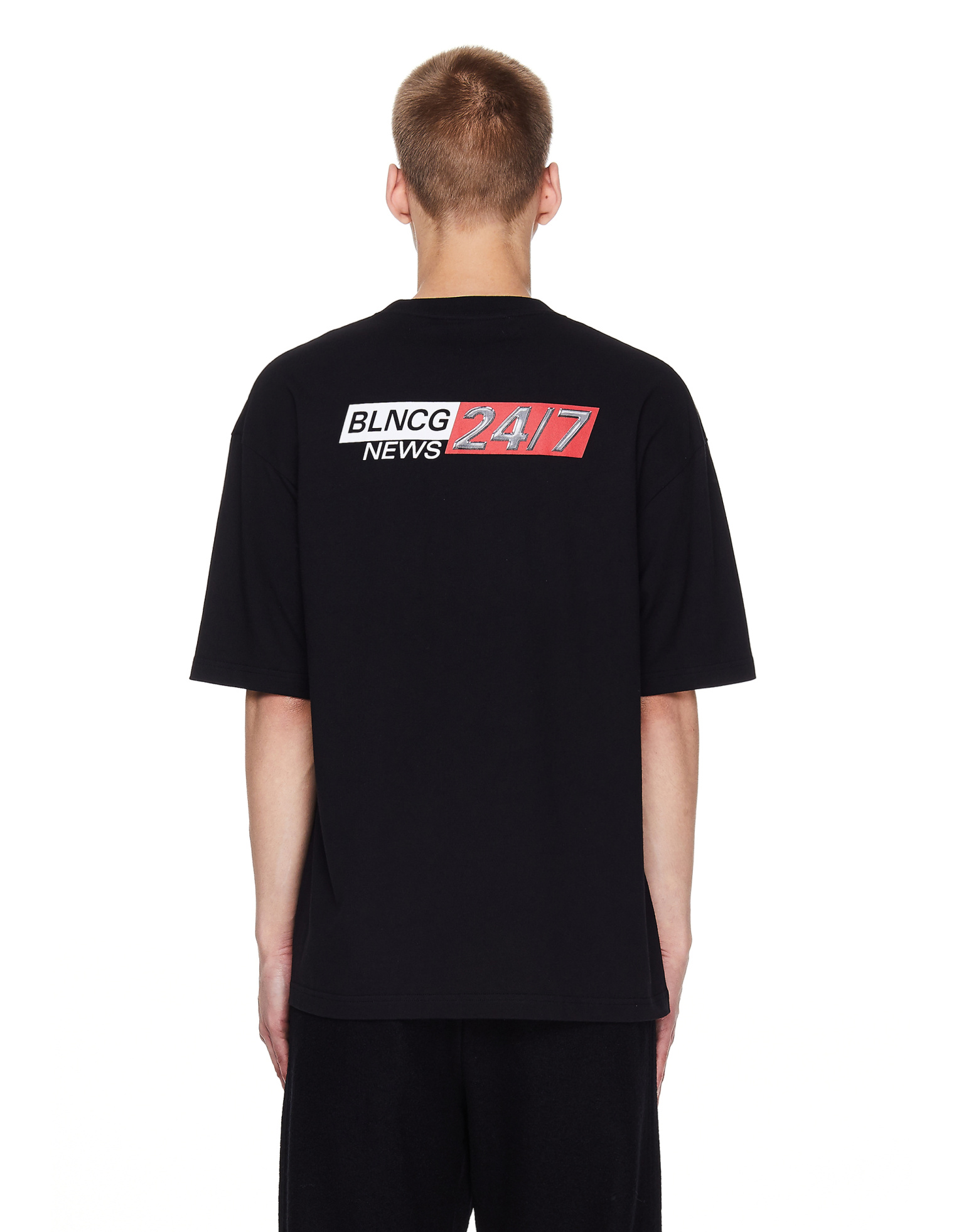 Buy Balenciaga men black cotton blncg news 24/7 t-shirt for €218
