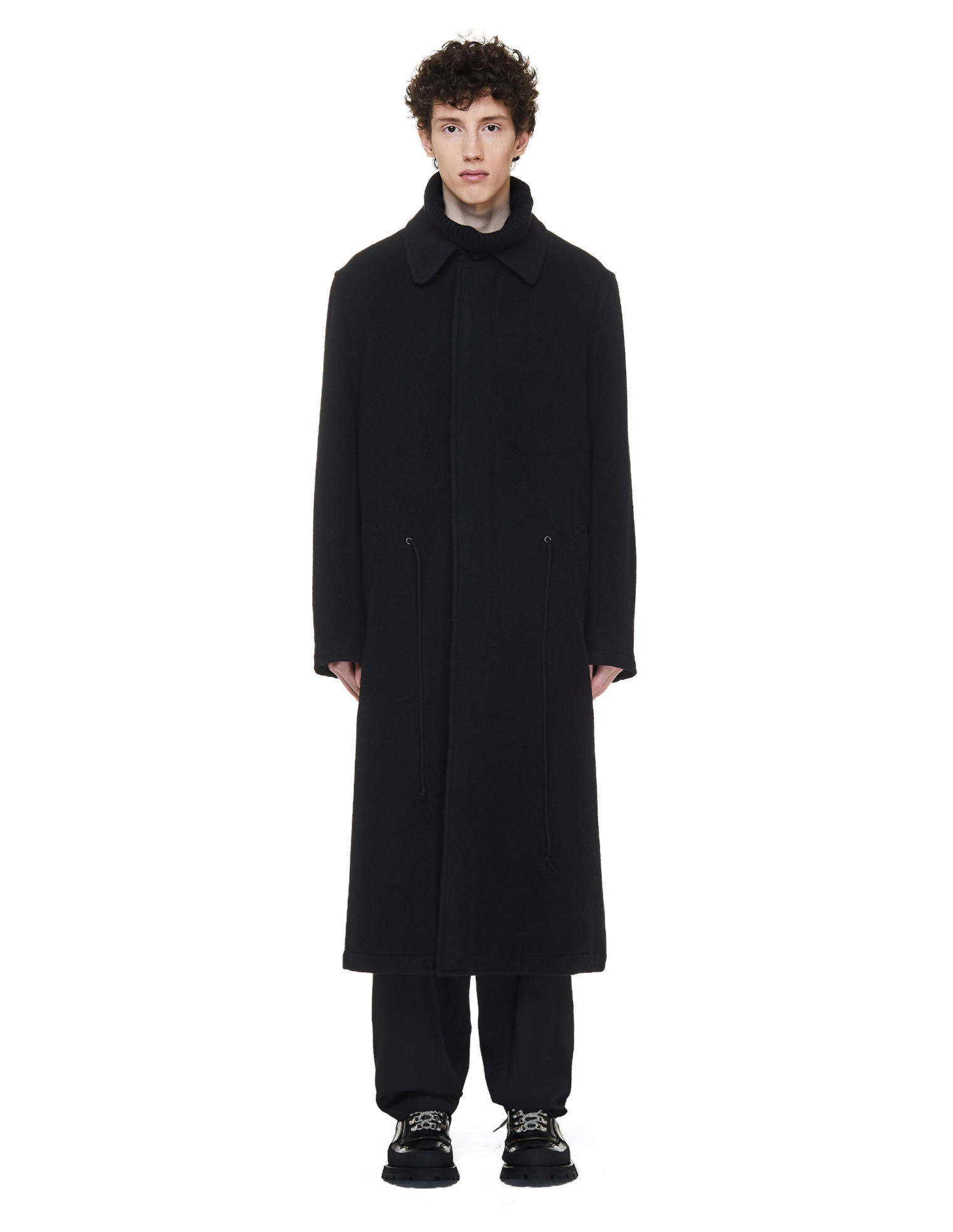 Yohji Yamamoto Длинное пальто с кулиской в поясе