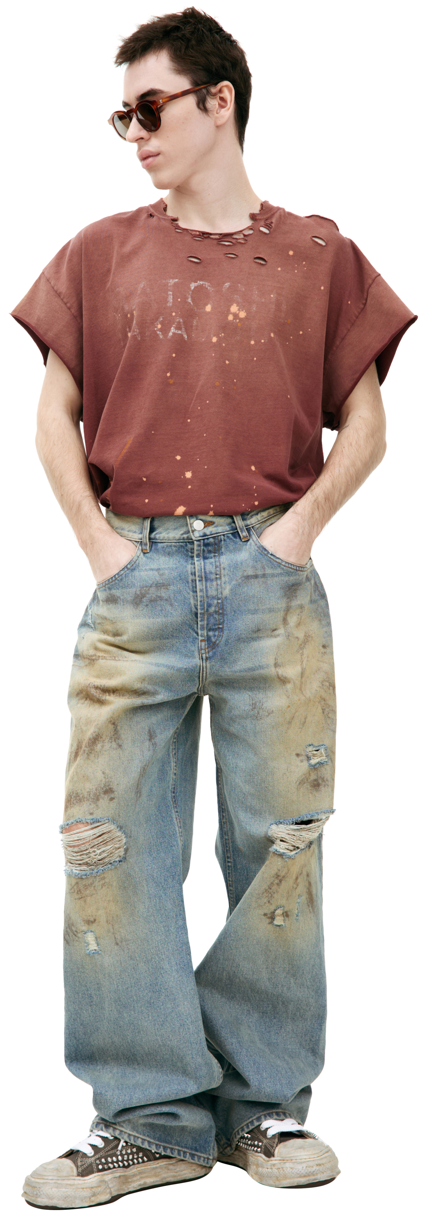 Satoshi Nakamoto Straight jeans with mud effect