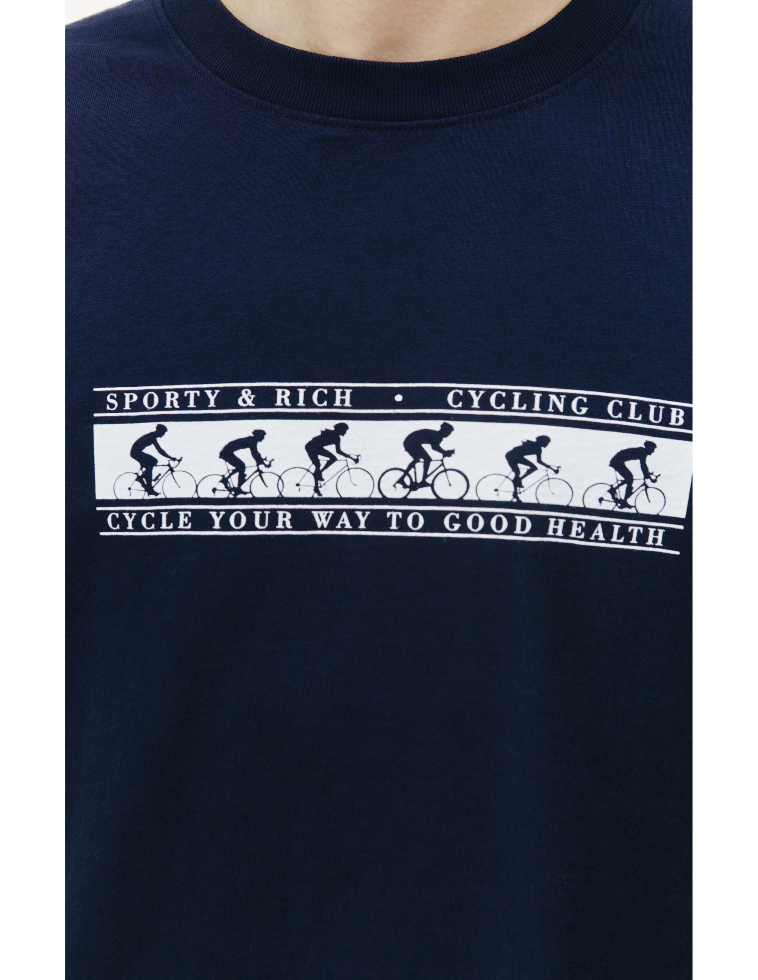 SPORTY & RICH Синяя футболка с принтом Cycling Club