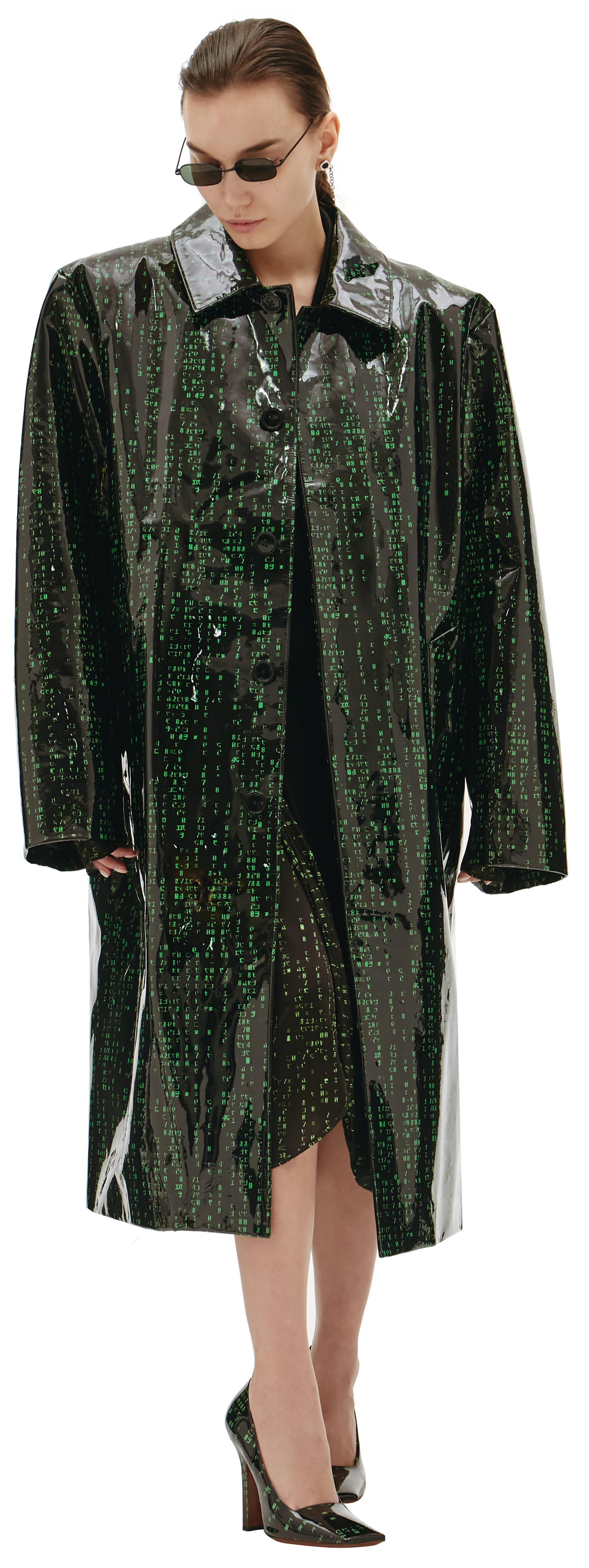 VETEMENTS Matrix-Print Leather Coat