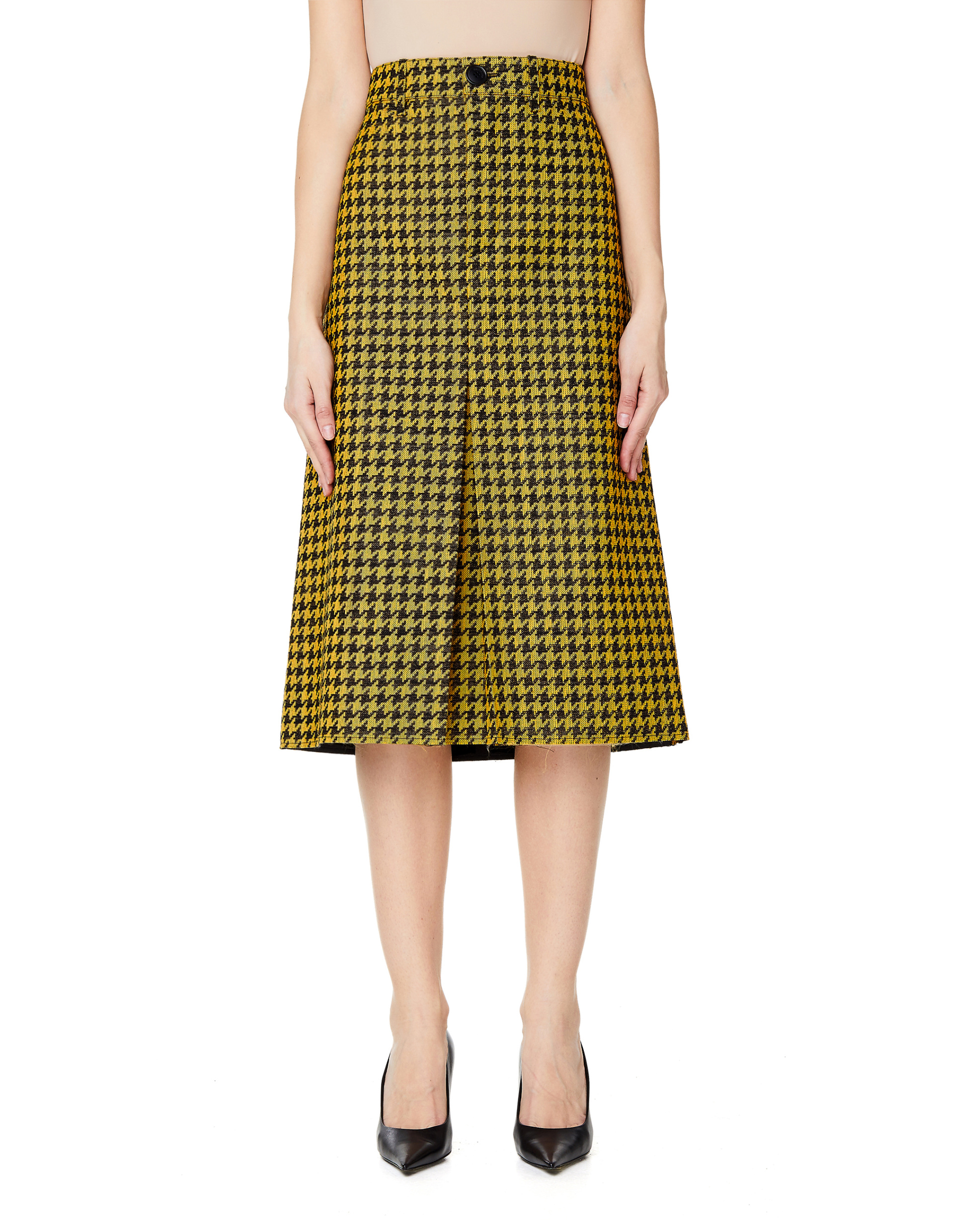 Balenciaga Wool Checked Pencil Skirt