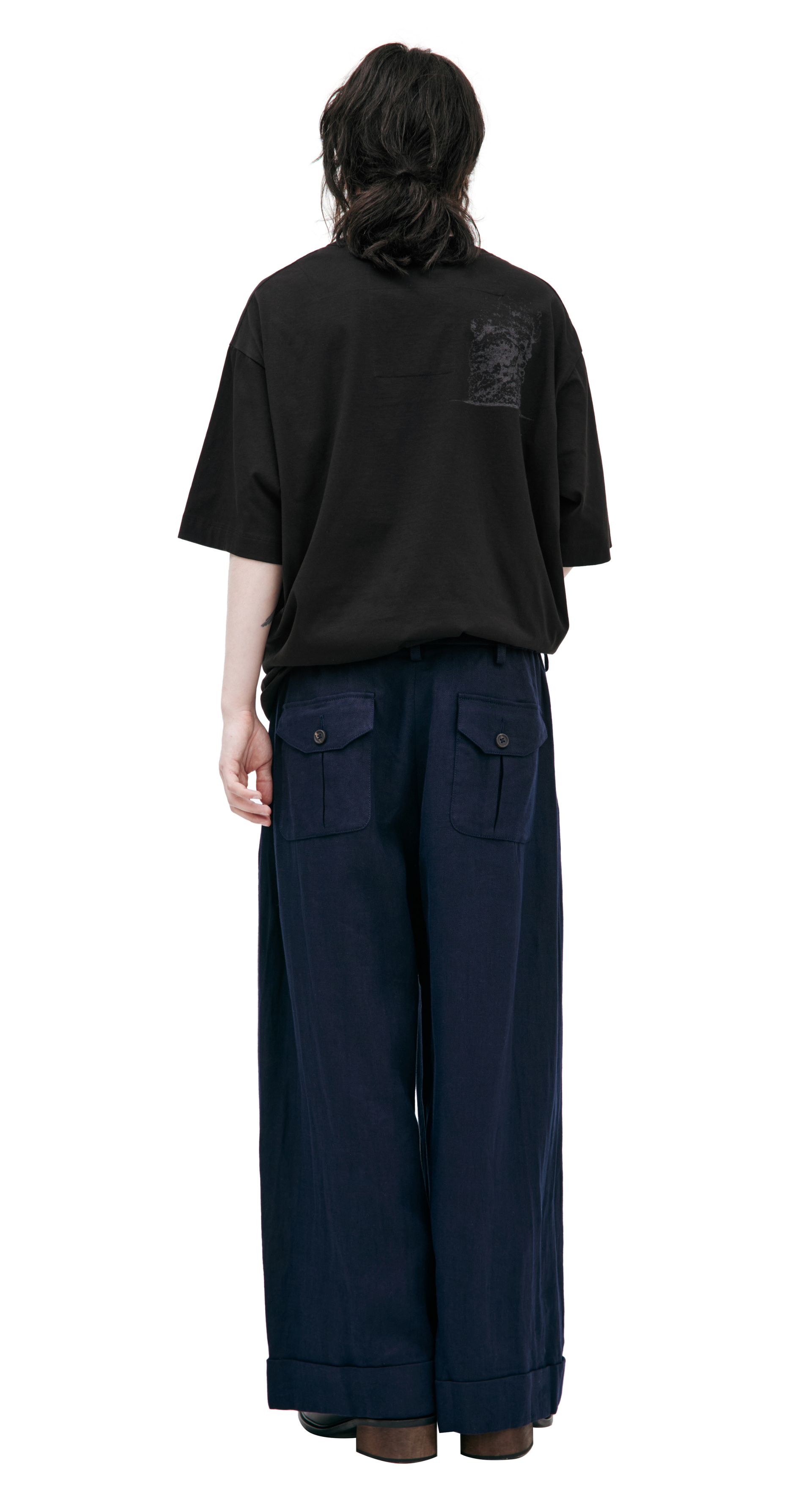 Ziggy Chen Брюки-0M2520514 широкие, защипы спереди, синие