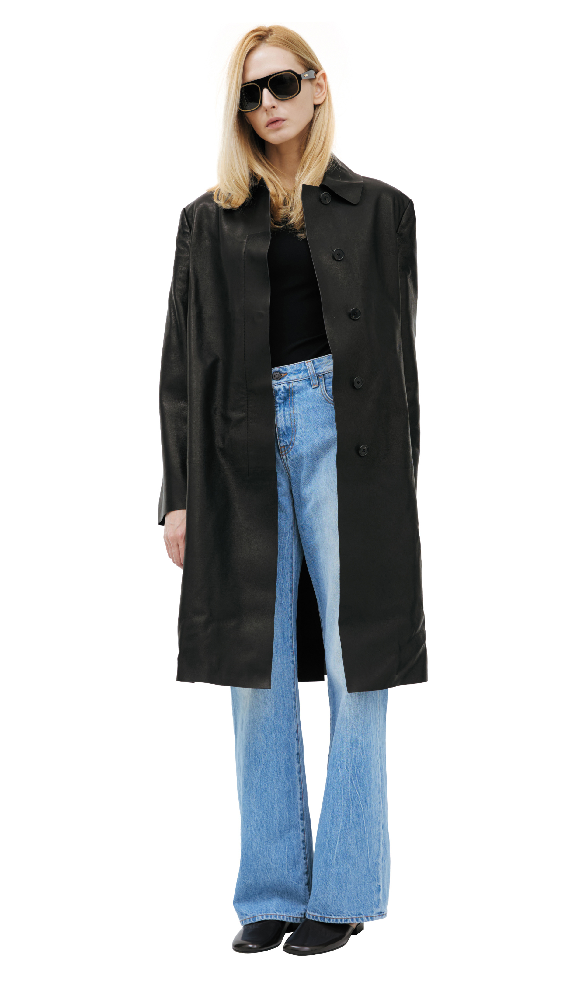 The Row Cintia Leather coat with a turn down collar