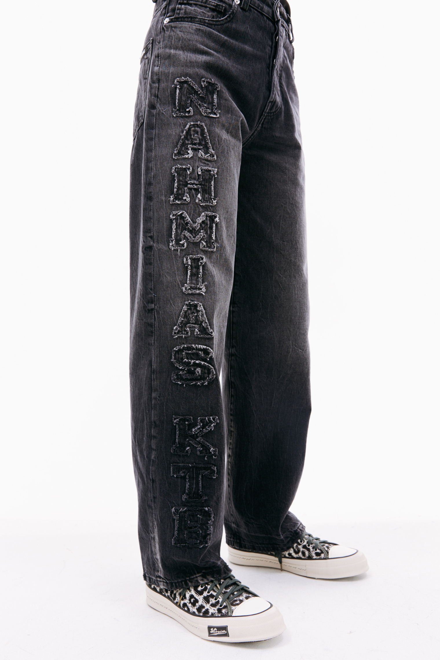 Nahmias Nahmias x Kodak Black logo-patch wide leg jeans